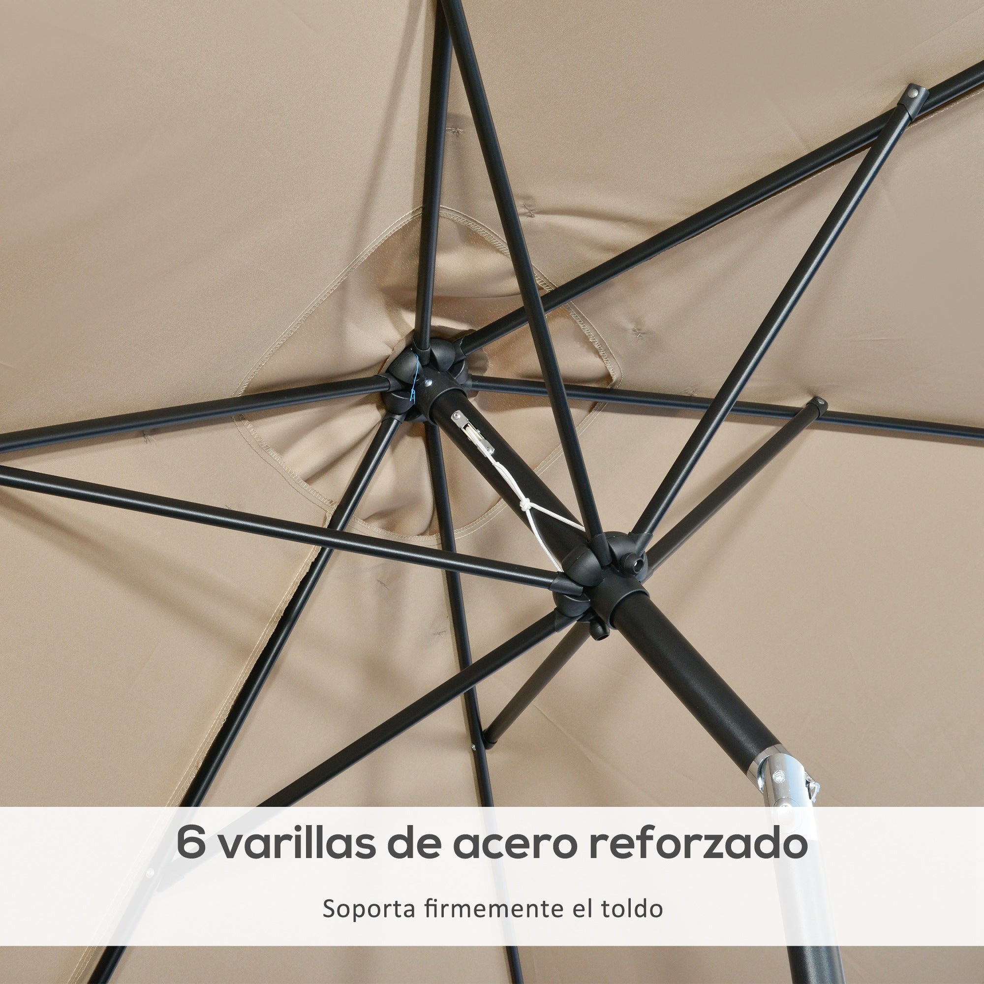 Aluminum Umbrella 200x300x253 cm Rectangular Garden Parasol with Crank and Detachable Pole for Terrace Pool Patio Outdoor Khaki