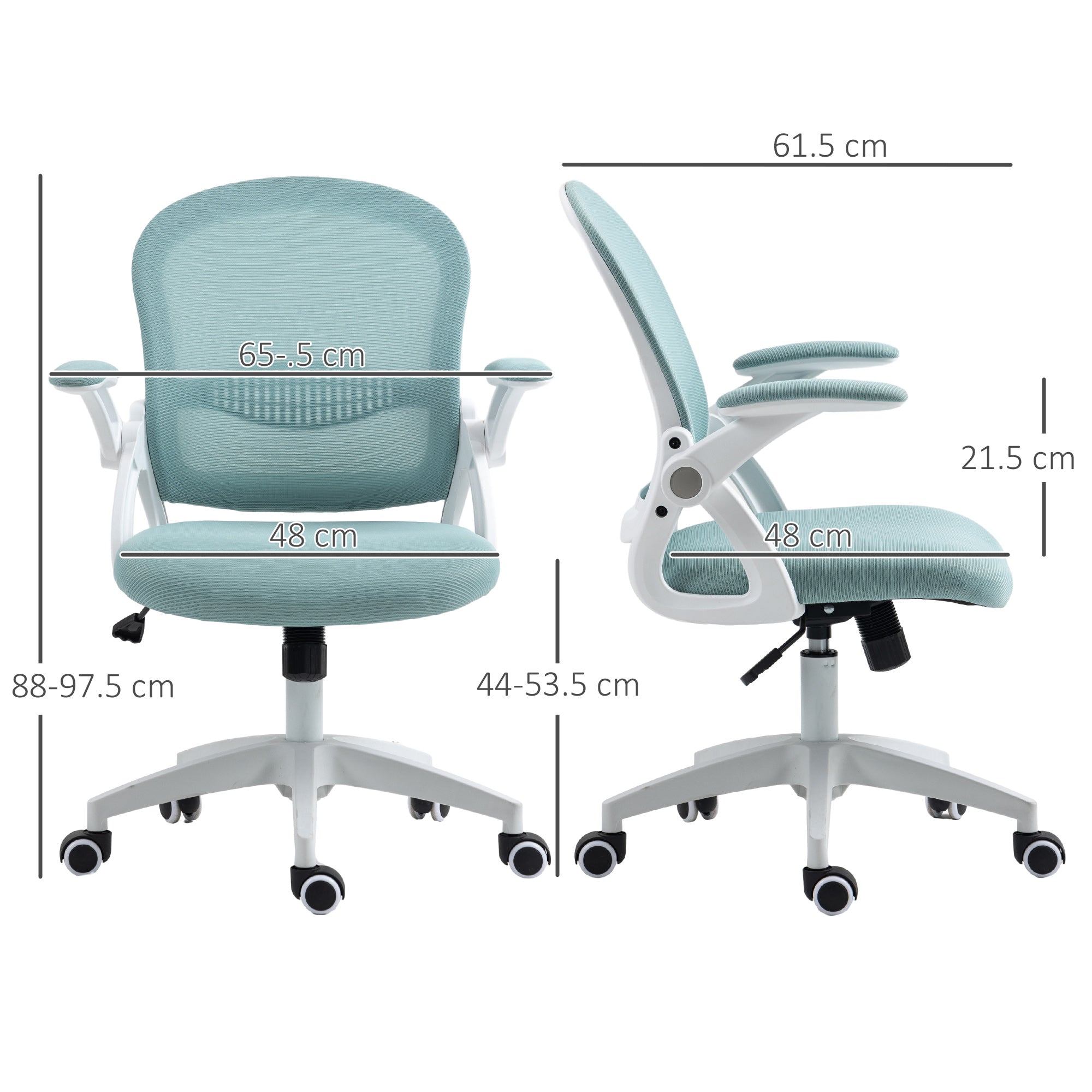 Ergonomic Office Chair with Mesh Backrest and Padded Seat, Adjustable Height, 65.5x61.5x88-97.5cm, Blue
