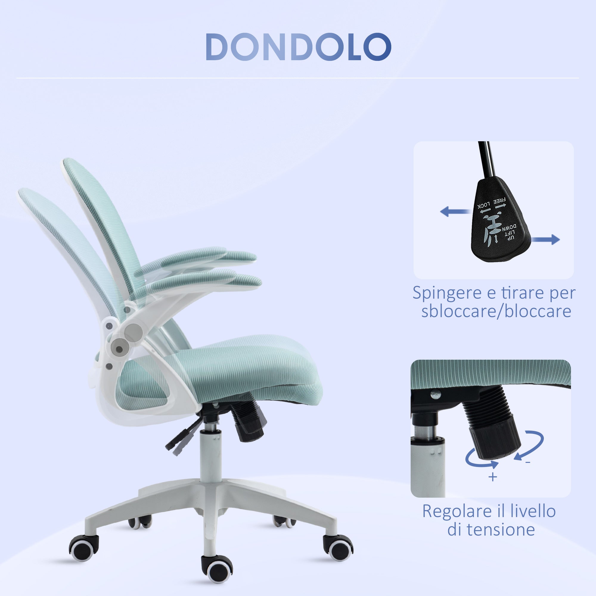 Ergonomic Office Chair with Mesh Backrest and Padded Seat, Adjustable Height, 65.5x61.5x88-97.5cm, Blue