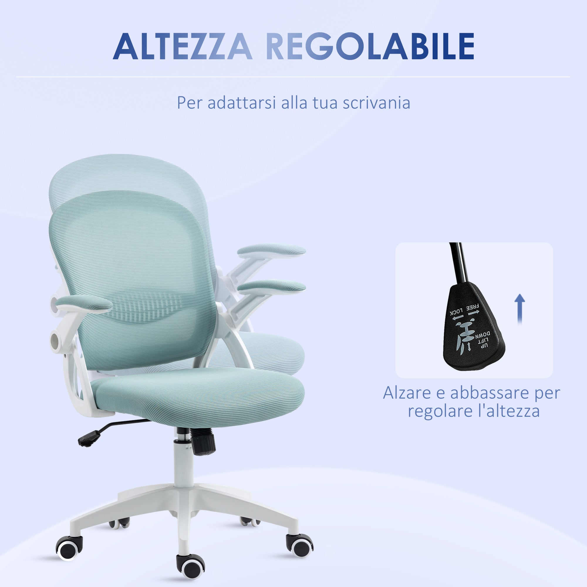 Ergonomic Office Chair with Mesh Backrest and Padded Seat, Adjustable Height, 65.5x61.5x88-97.5cm, Blue