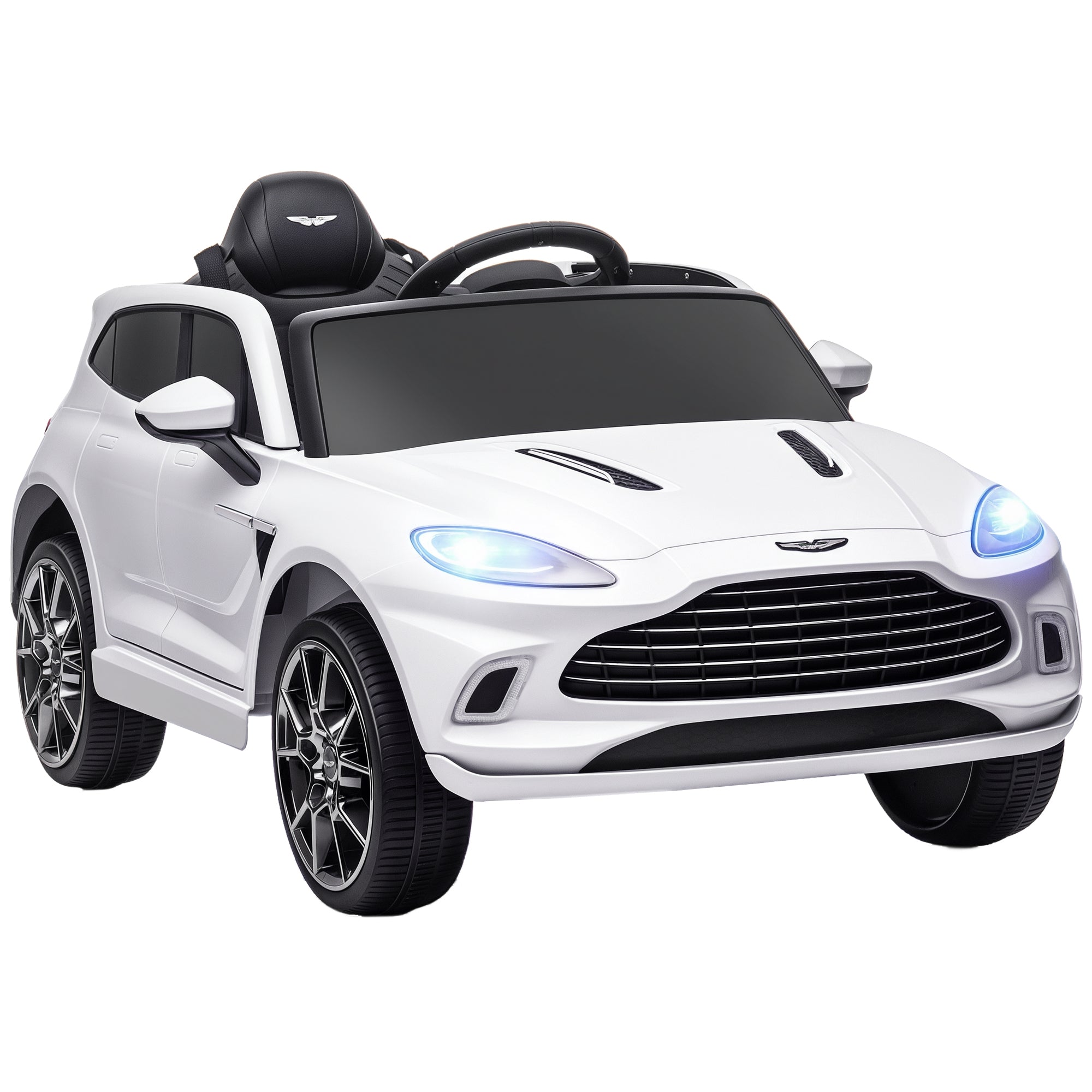 Electric Car for Kids Licensed Aston Martin DBX, 12V Electric Vehicle, with 2.4G Remote Control, LED Headlights, Music, Horn, Spring Suspension, for 3-6 years old, White