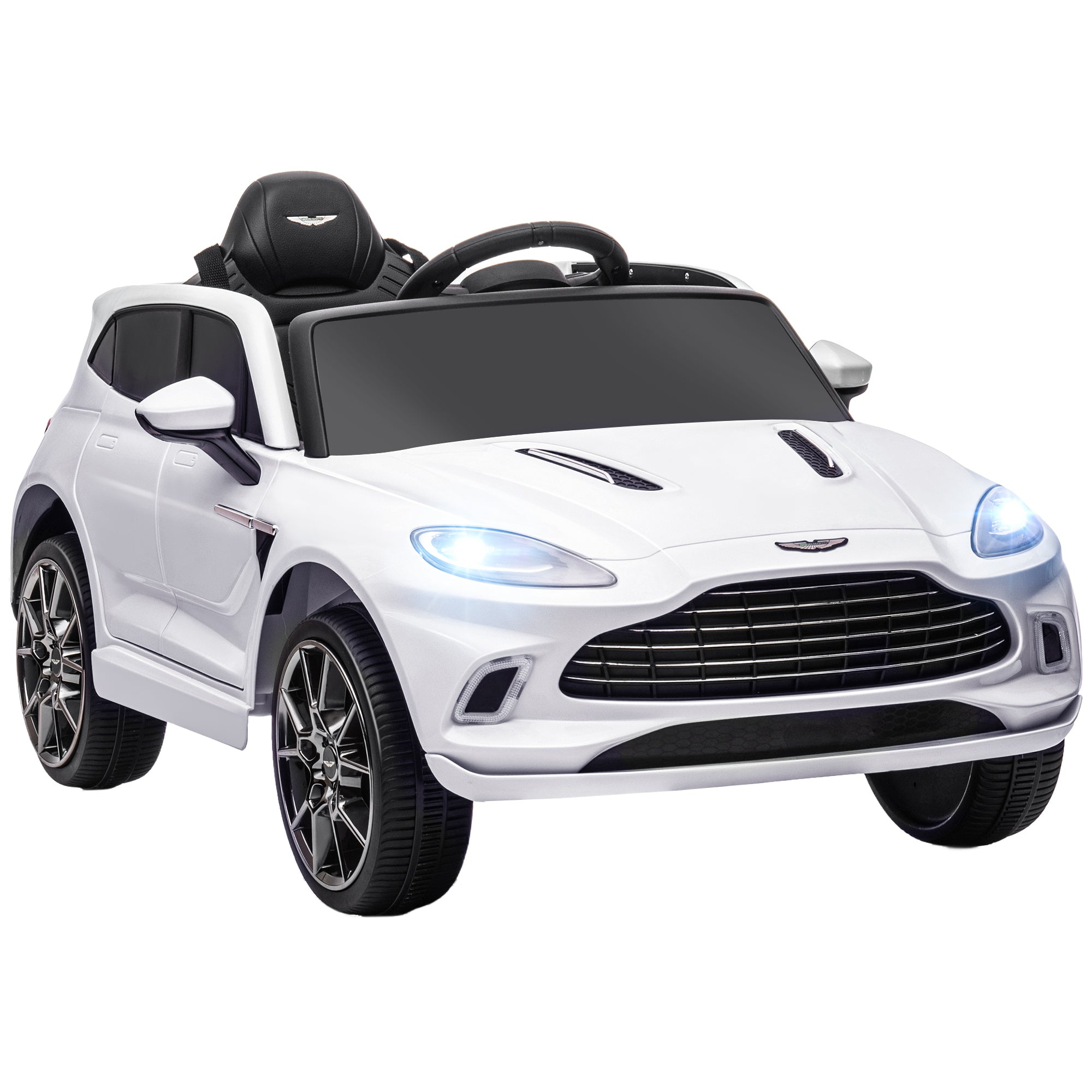 Electric Car for Kids Licensed Aston Martin DBX, 12V Electric Vehicle, with 2.4G Remote Control, LED Headlights, Music, Horn, Spring Suspension, for 3-6 years old, White