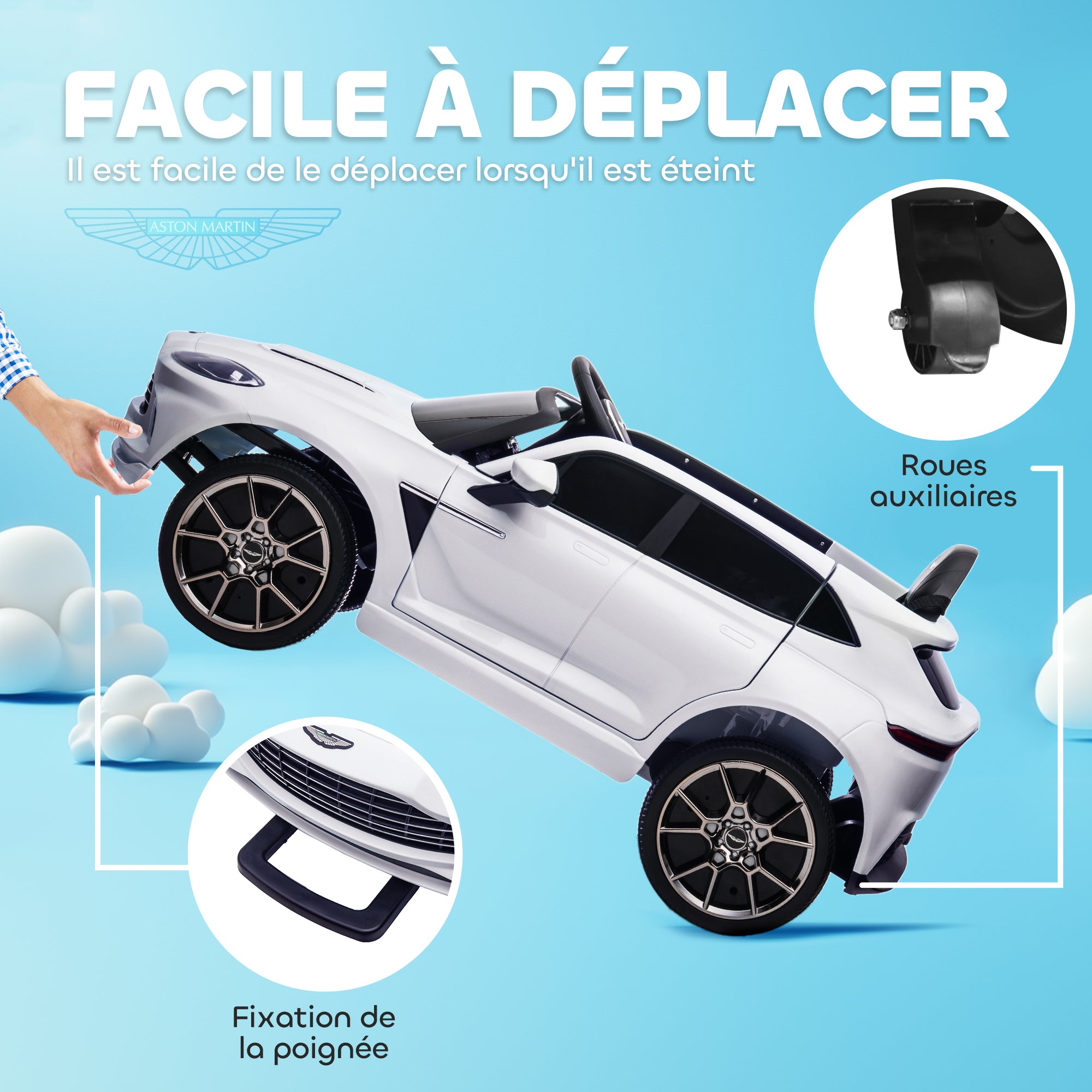 Electric Car for Kids Licensed Aston Martin DBX, 12V Electric Vehicle, with 2.4G Remote Control, LED Headlights, Music, Horn, Spring Suspension, for 3-6 years old, White