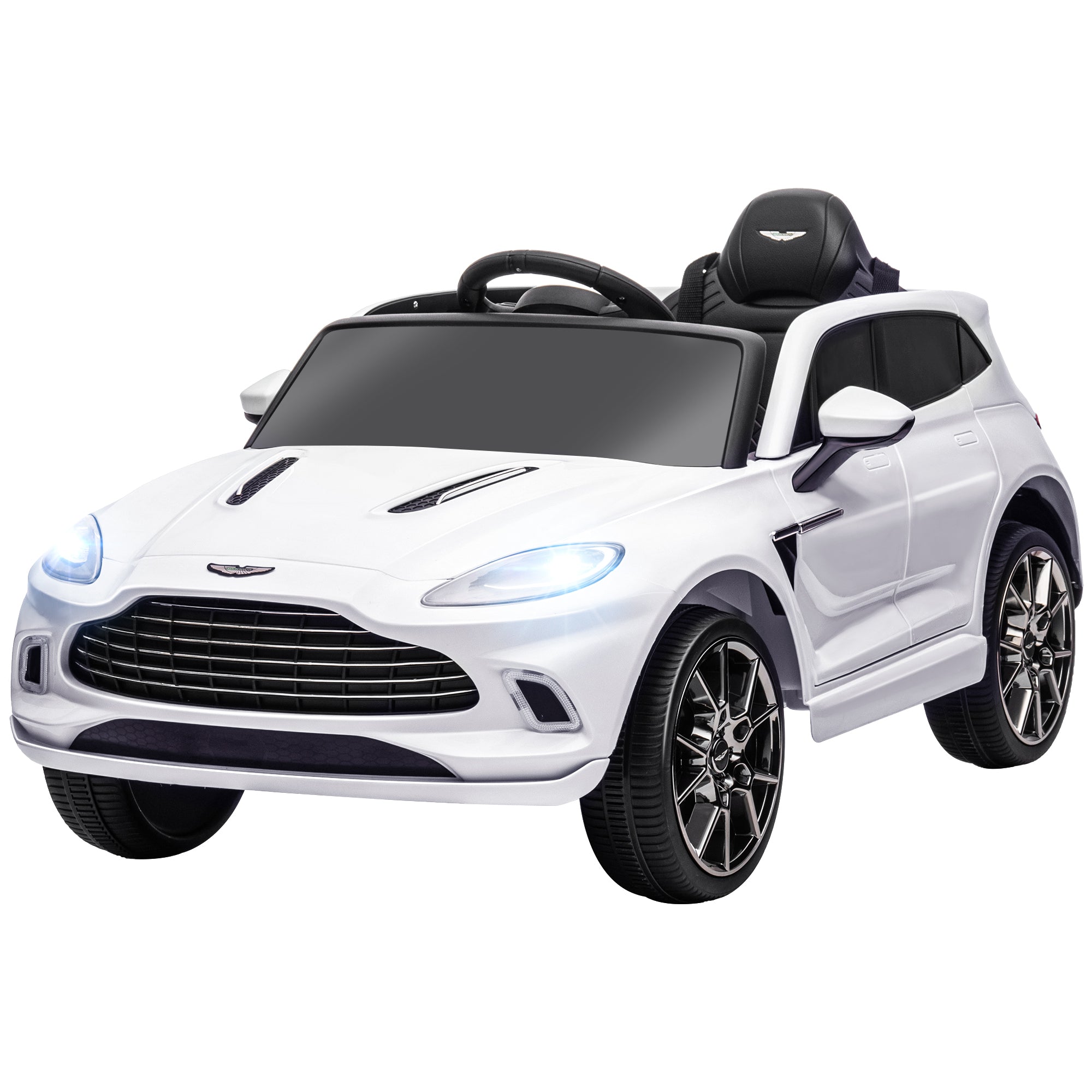 Electric Car for Kids Licensed Aston Martin DBX, 12V Electric Vehicle, with 2.4G Remote Control, LED Headlights, Music, Horn, Spring Suspension, for 3-6 years old, White