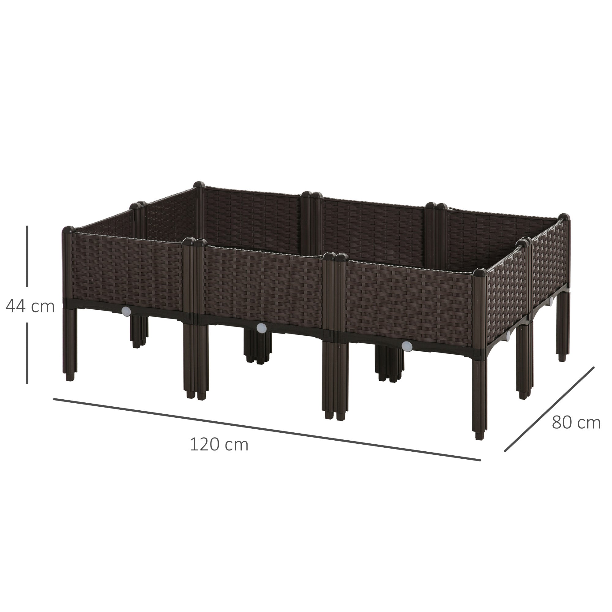 Raised Bed 6-piece Planter Box with Drain Holes Rattan-Look Planter DIY Brown 40 x 40 x 44 cm