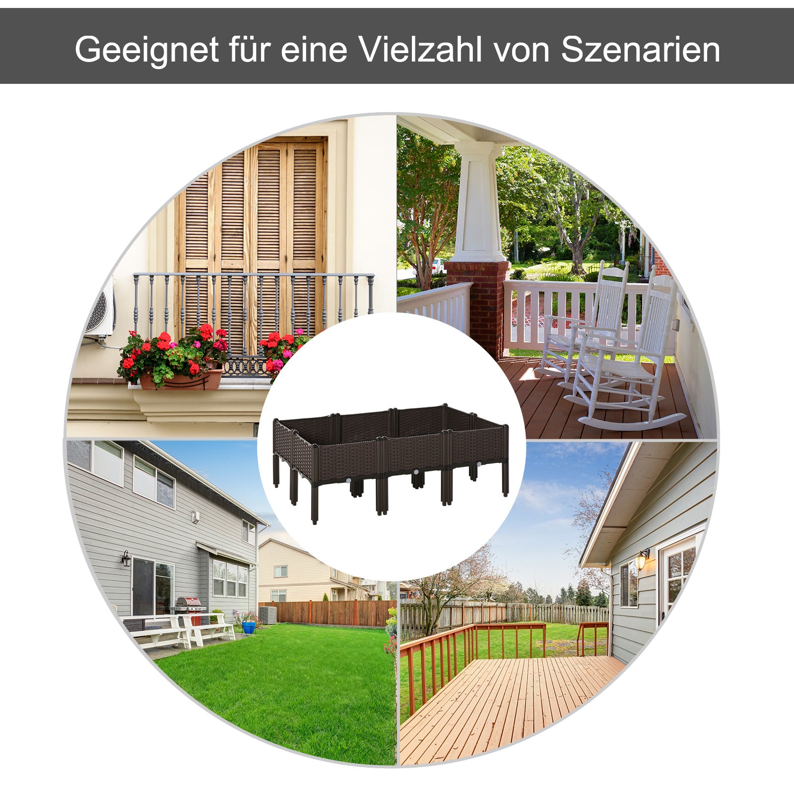 Raised Bed 6-piece Planter Box with Drain Holes Rattan-Look Planter DIY Brown 40 x 40 x 44 cm