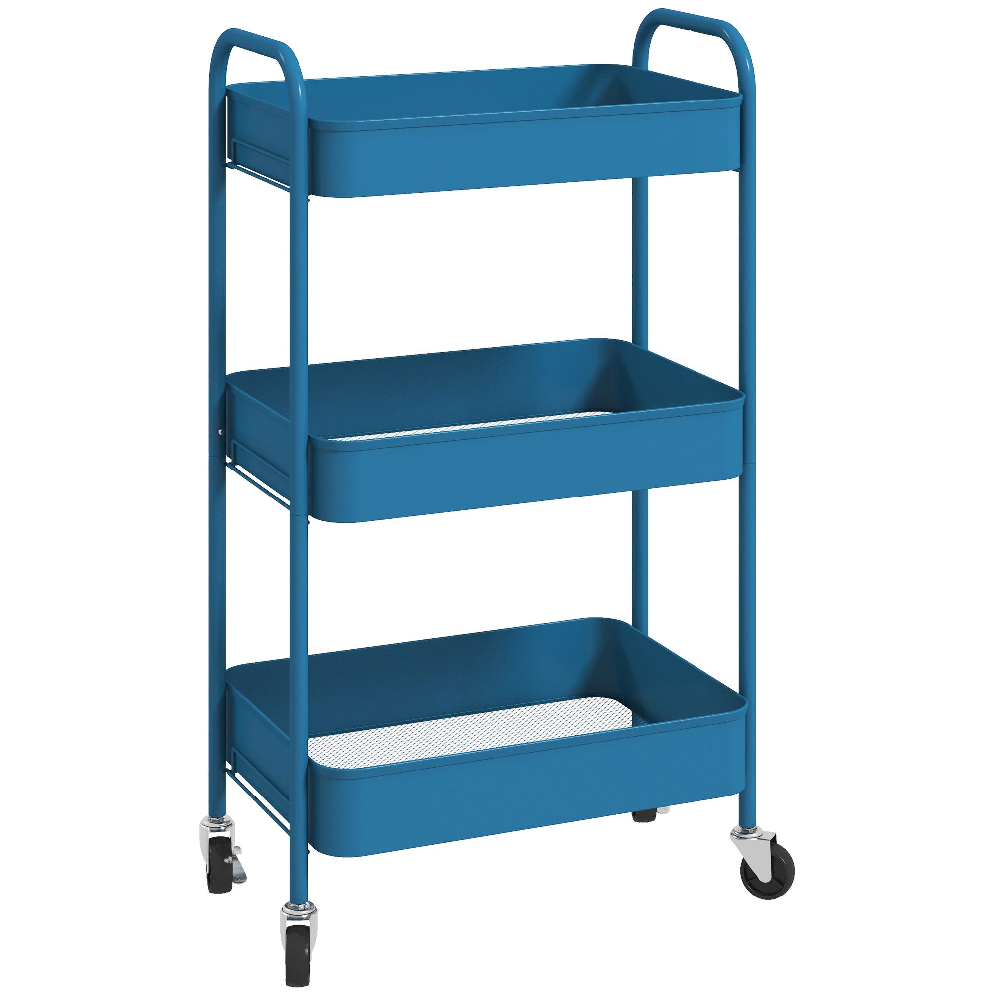 Utility Cart with Wheels 3 Baskets and Steel Frame for Living Room Bedroom Office Kitchen 45x30.6x79 cm Dark Blue