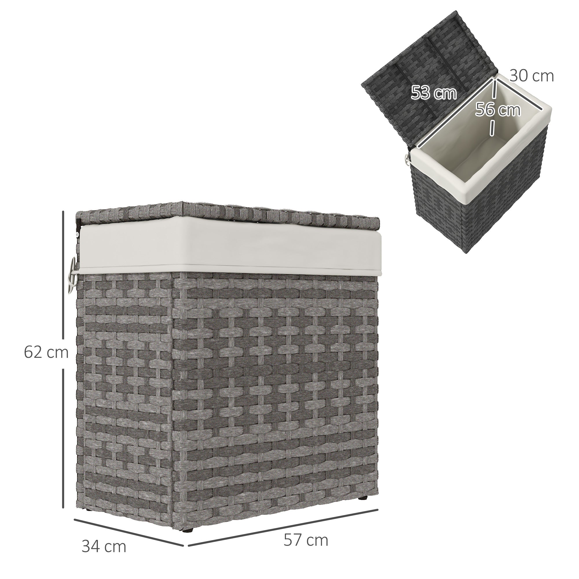 Garden Box in PE Rattan, Outdoor Storage Bench with Non-slip Feet and Waterproof Fabric Lining, 57x34x62cm, Gray and Beige