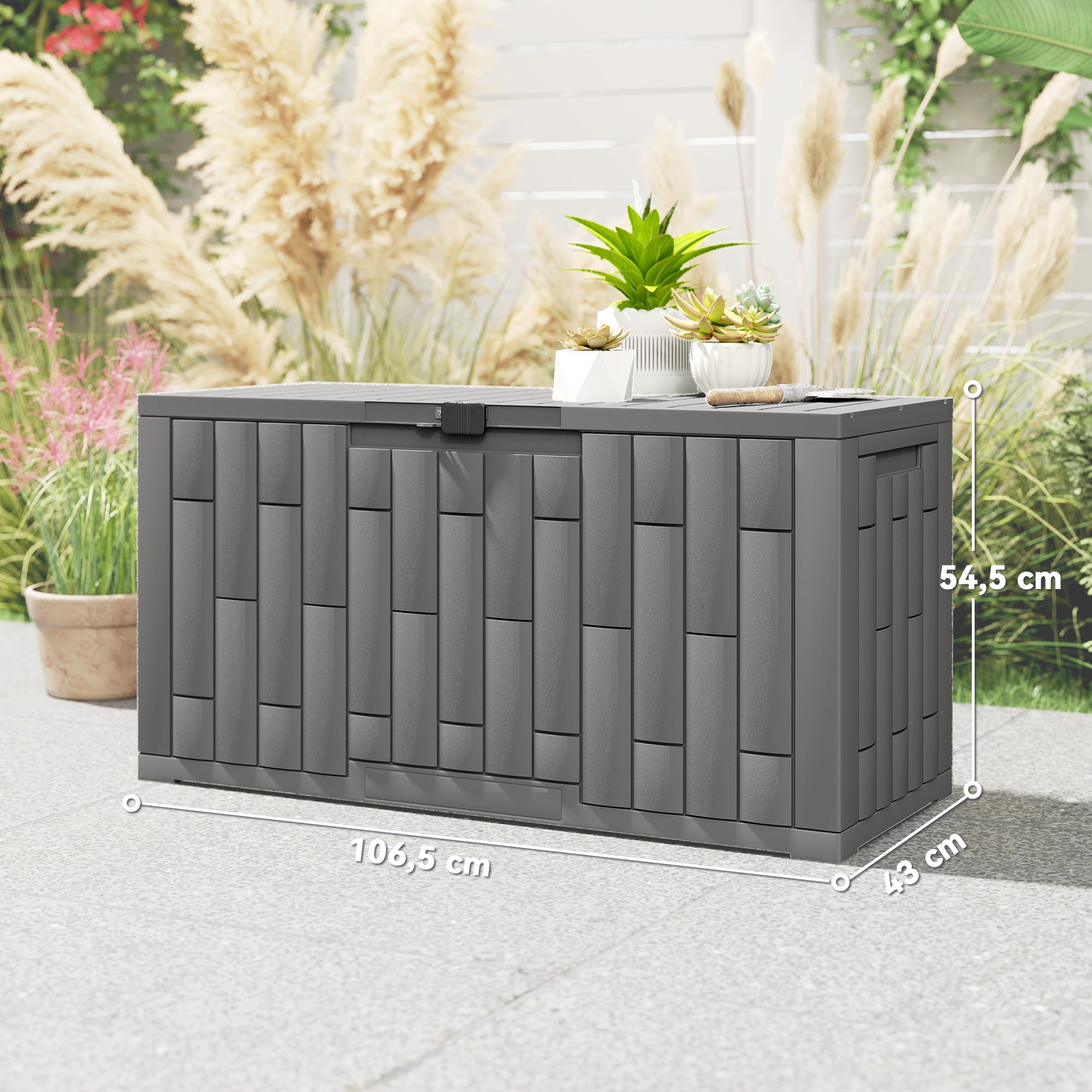 227 L Outdoor Storage Chest, Water & UV-Resistant Resin Storage Box with Lock for Garden, Terrace, Patio, 106.5 x 43 x 54.5 cm (42in x 17in x 21.5in), Gray