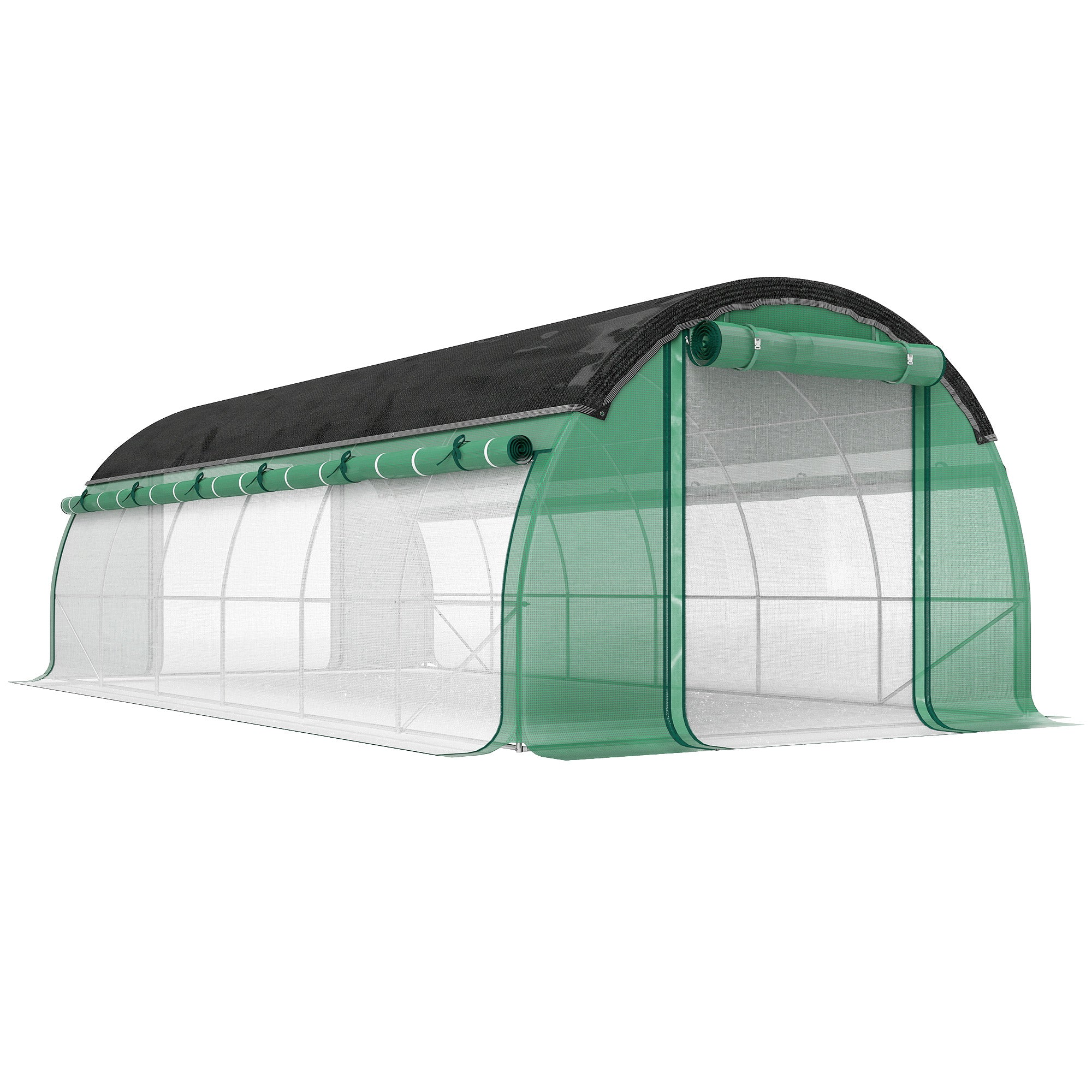 Greenhouse 6 x 3 x 2 m Foil Greenhouse with 12 Windows, Roll Doors, Roll-up Side Walls, UV-Resistant Foil Tunnel, Winterproof Tomato House with Ground Anchors, Green