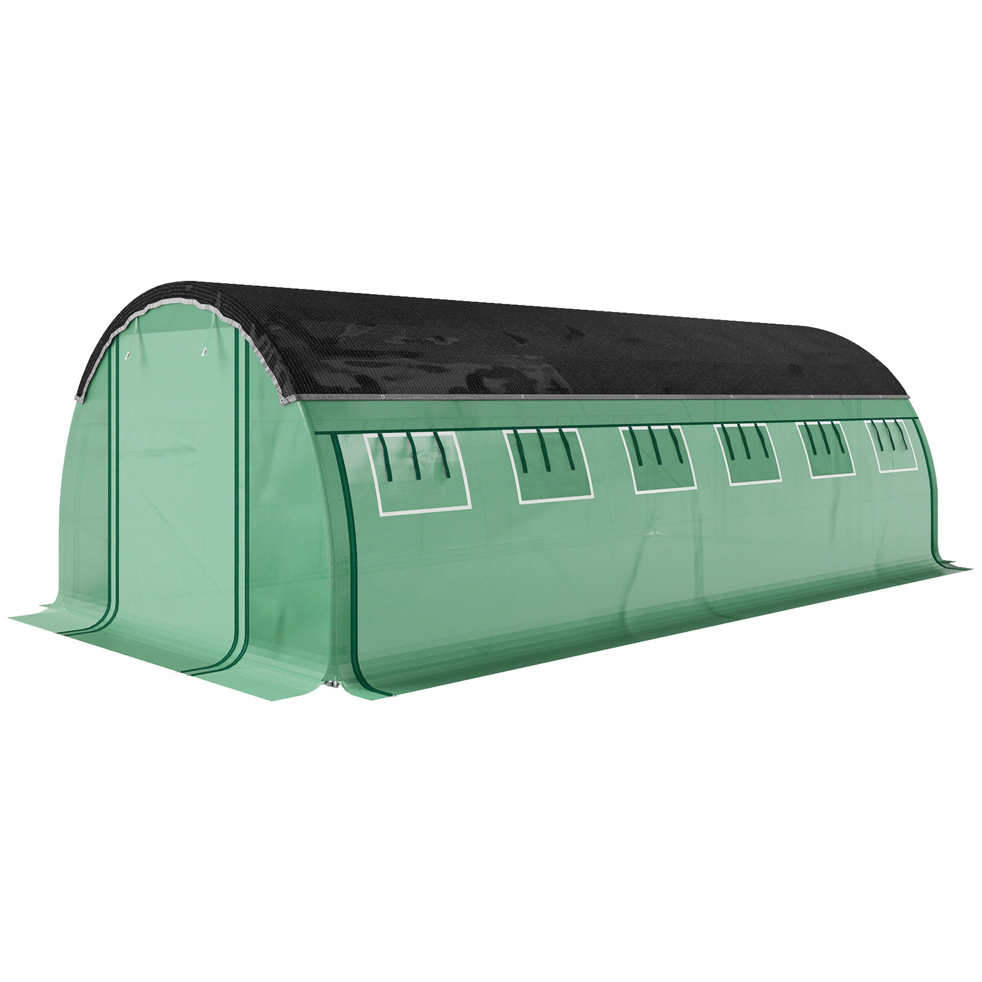Greenhouse 6 x 3 x 2 m Foil Greenhouse with 12 Windows, Roll Doors, Roll-up Side Walls, UV-Resistant Foil Tunnel, Winterproof Tomato House with Ground Anchors, Green