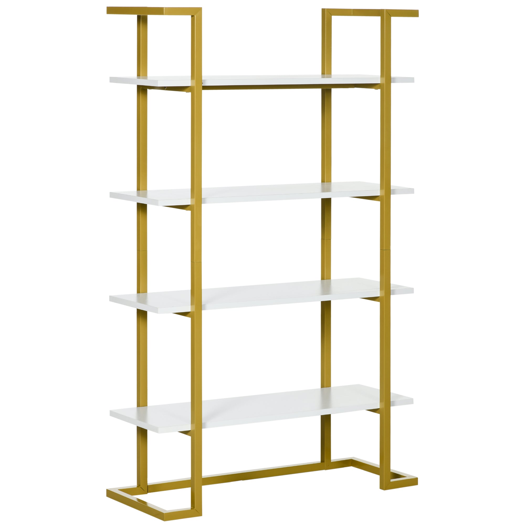 4-Level Raised and Multi-Purpose Bookshelf, in MDF and Steel, 92x35x152cm, White and Gold