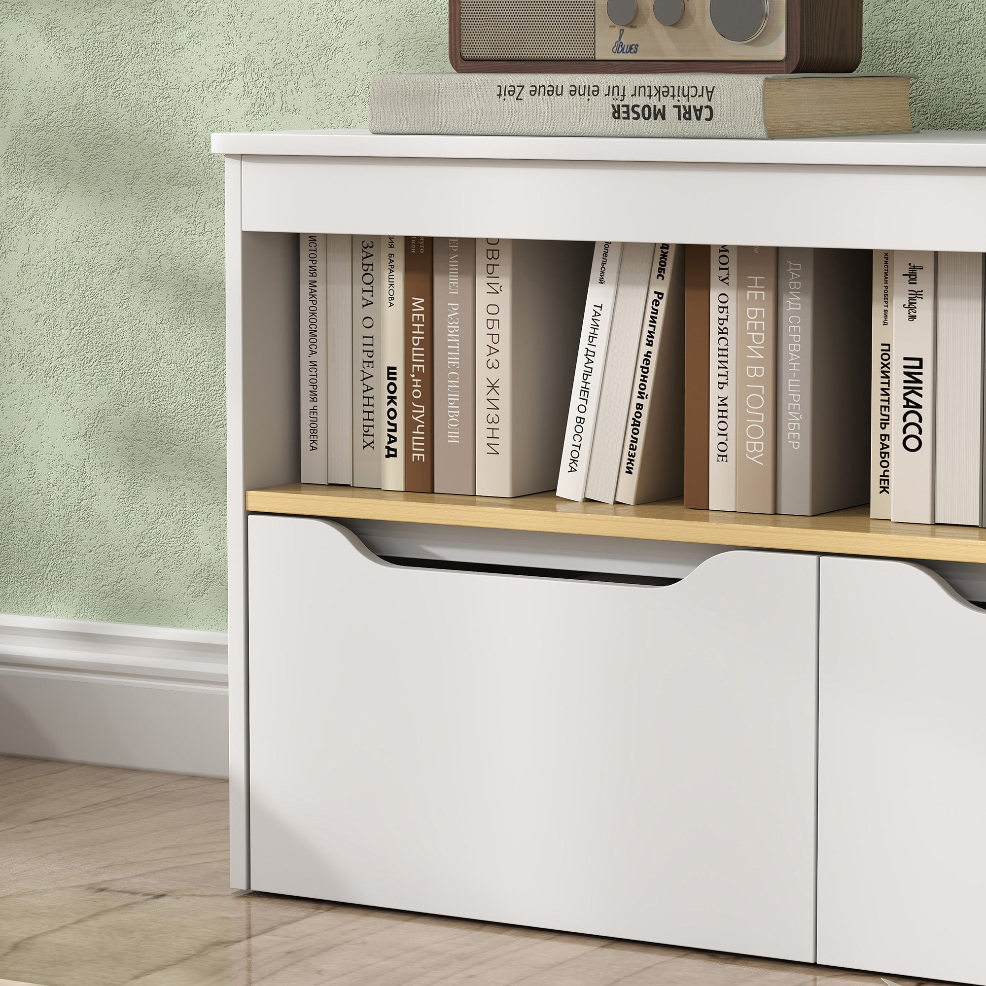 Children's Toy Shelf Bookcase with 2 Drawers and Compartment for Living Room Bedroom Playroom 80x30x45 cm White