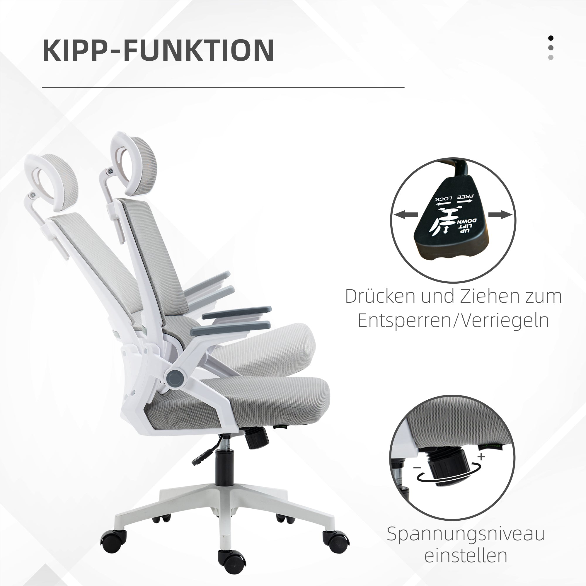 Office Chair Ergonomic, Desk Chair with Adjustable Headrest, Adjustable Armrest Computer Chair Swivel Chair with Rocking Function, Lumbar Support, Mesh, Gray