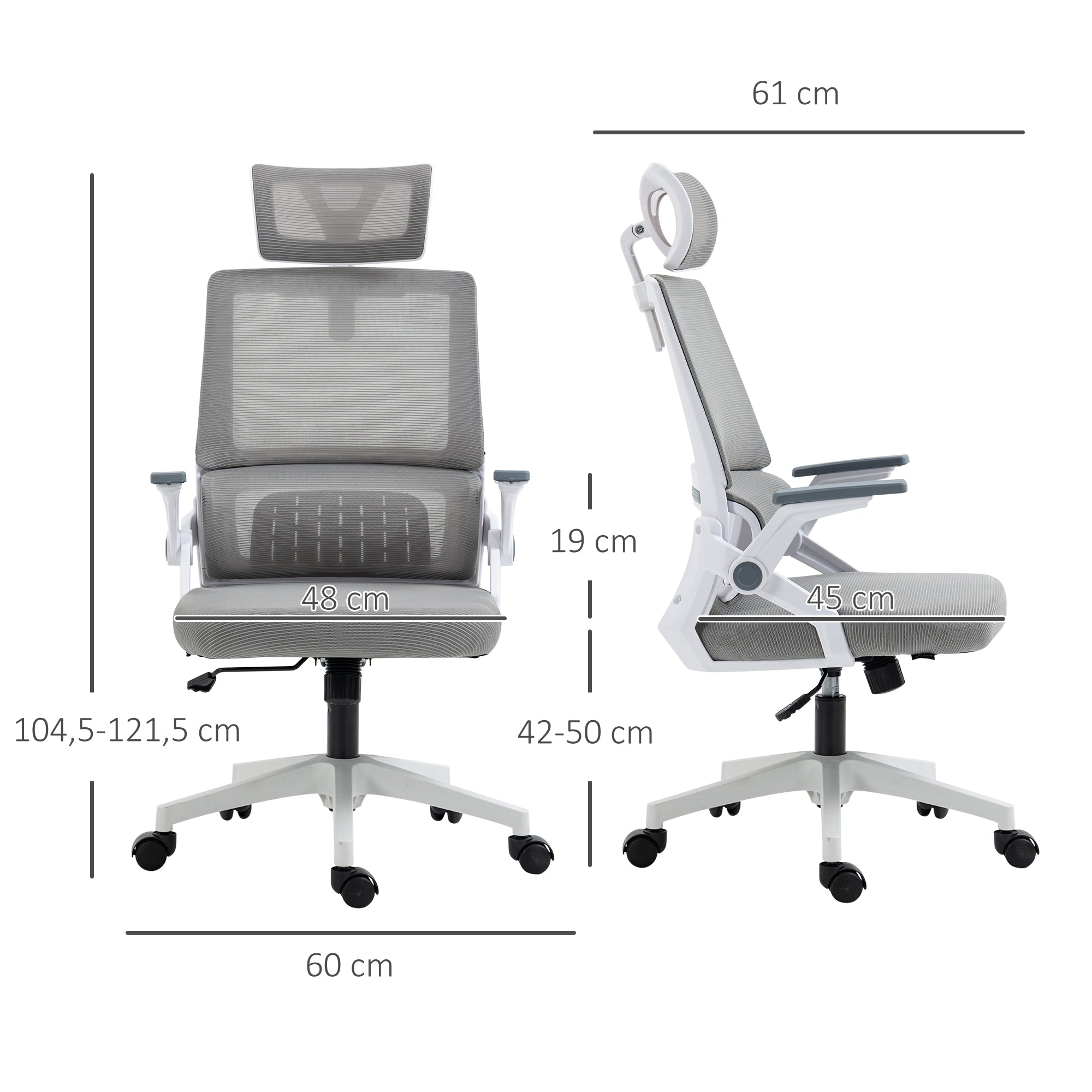 Office Chair Ergonomic, Desk Chair with Adjustable Headrest, Adjustable Armrest Computer Chair Swivel Chair with Rocking Function, Lumbar Support, Mesh, Gray