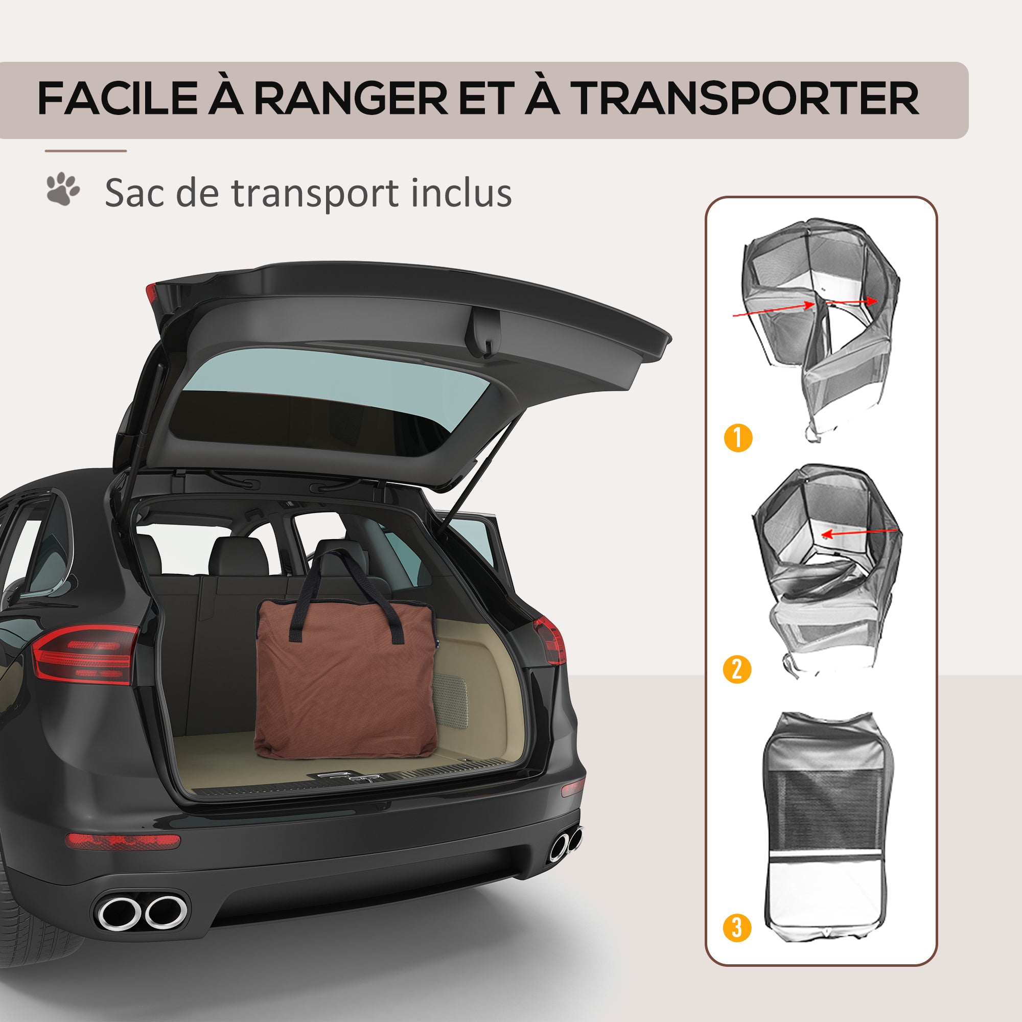 Foldable octagonal playpen for cats and small animals in Oxford fabric and steel - dim. Ø 90 x 41H cm - beige brown