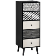 Geometric Pattern 5-Drawer Dresser, Modern Furniture for Bedroom and Entrance, 40x40x111.5cm Black Gray