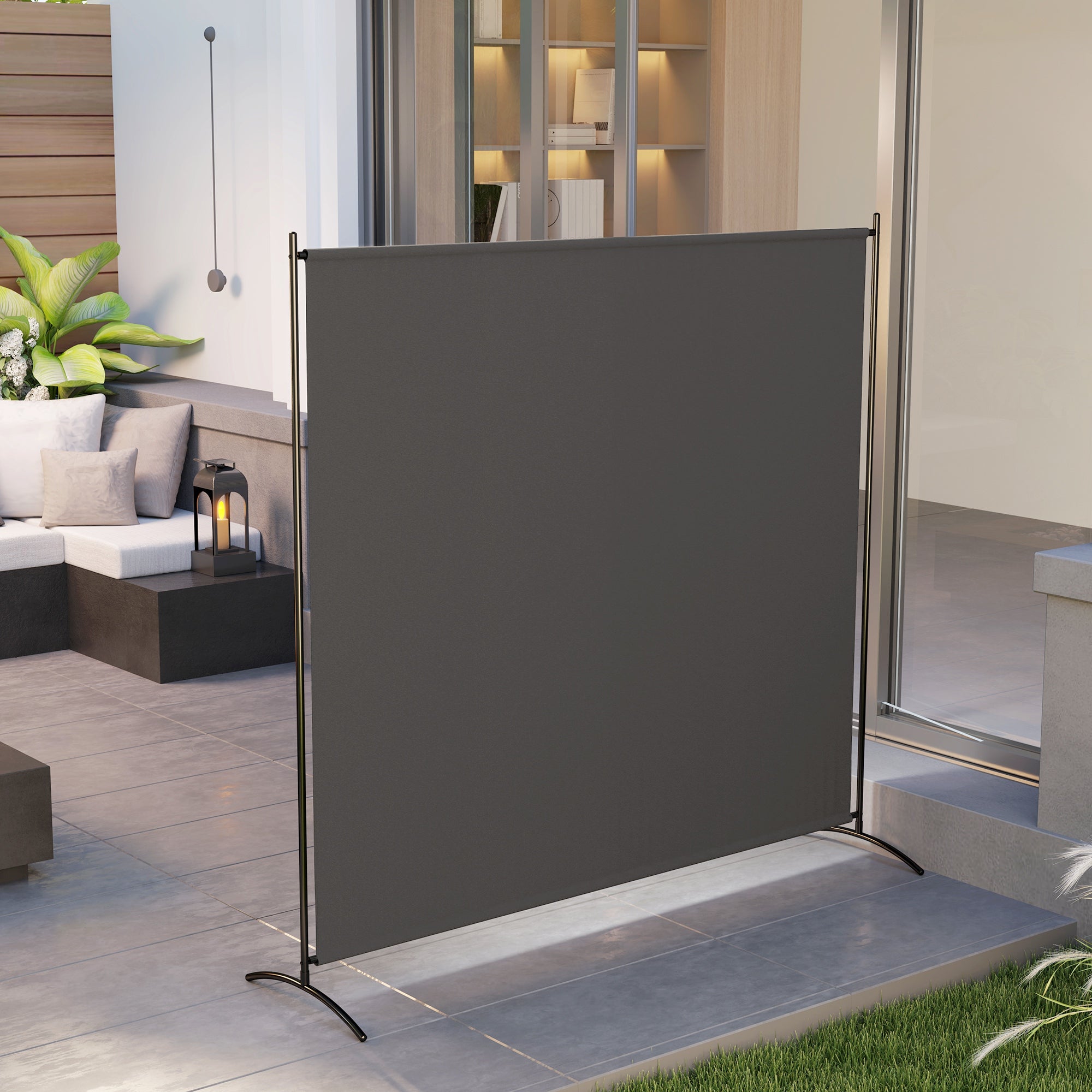 Single-Panel Outdoor Privacy Screen, 180 x 50 x 180 cm (71 x 20 x 71 in) with UPF 30+ Protection, Water-Repellent Panel, Stable Base — Dark Gray