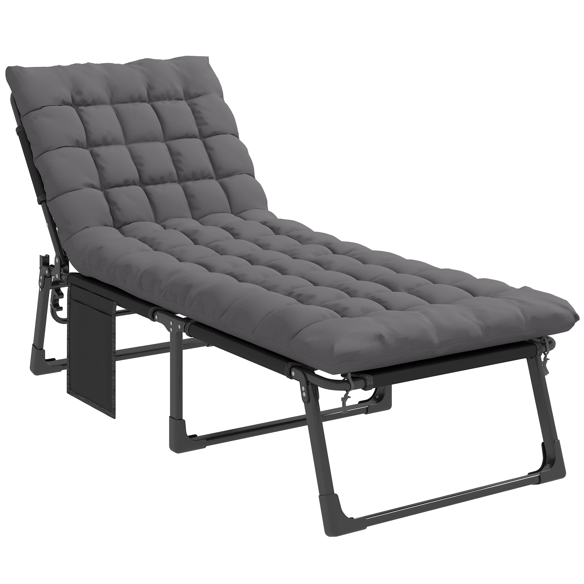 Folding Sun Lounger – 5-Position Recliner, Padded Mattress & Headrest, Extra-Wide Breathable Mesh (Dark Gray)