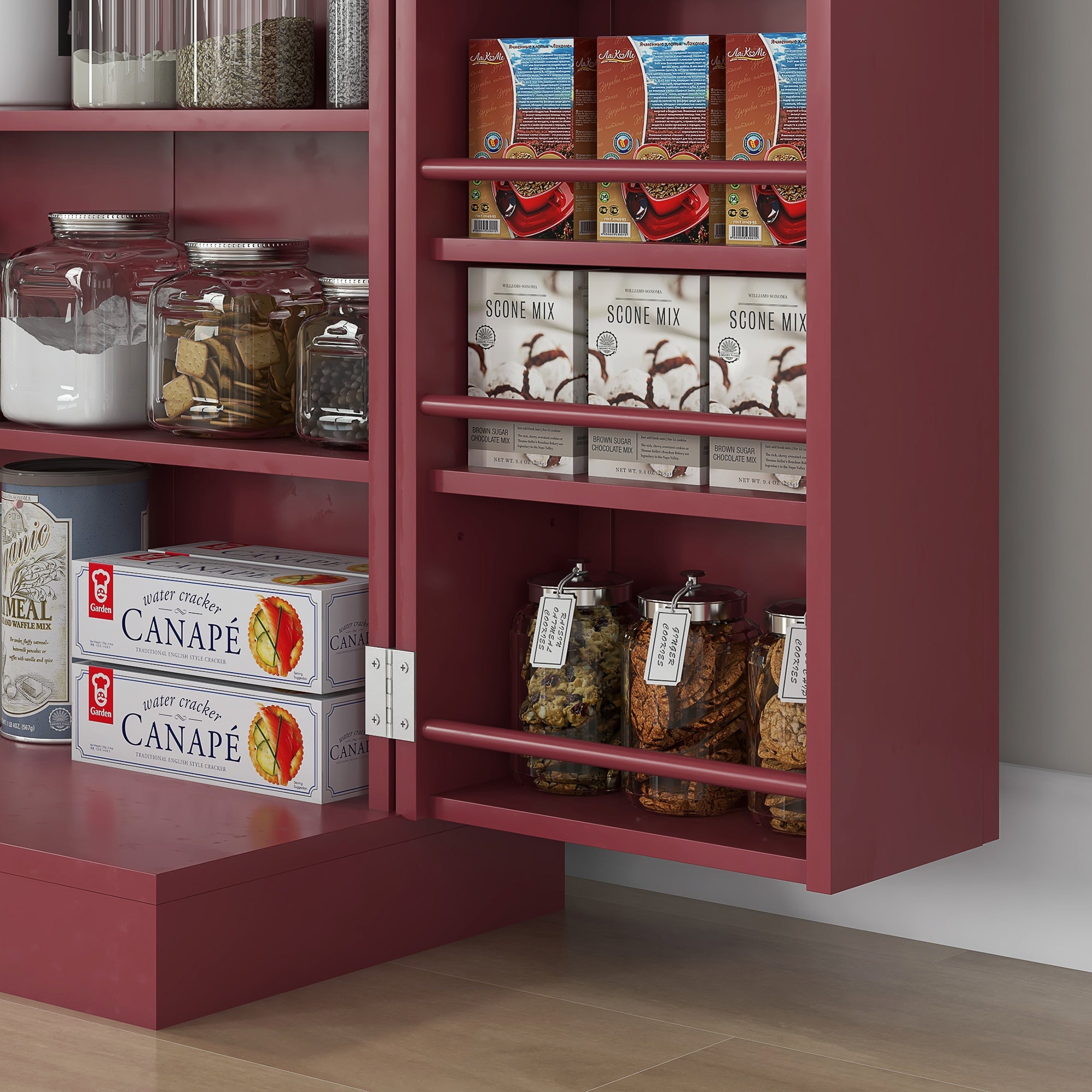 Kitchen Buffet Storage Cabinet Kitchen 12 Adjustable Shelf Door Shelves 60 x 30 x 104 cm for Living Room, Dining Room in Red Wood