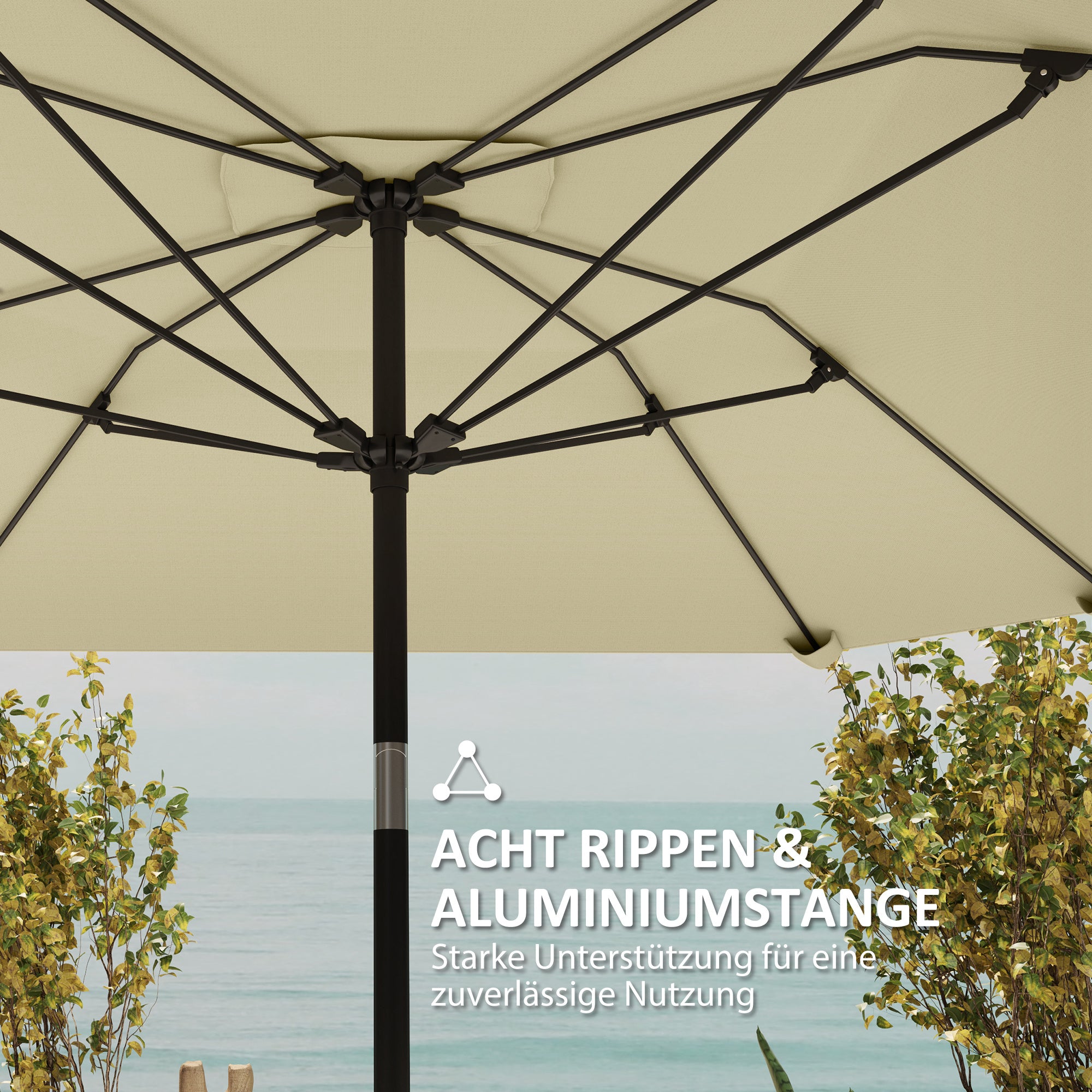 Sun Umbrella Ø233 cm, Umbrella with Tilt Function, Octagonal Balcony Umbrella Beach Umbrella Windproof Stable Market Umbrella Crank Umbrella Sun Protection for Beach Balcony Terrace Garden, Beige