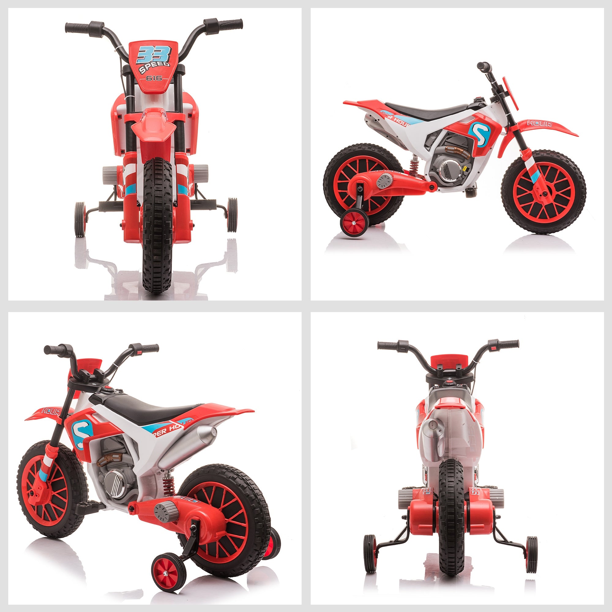 Kids Electric Motorcycle Child Motorcycle 12V Kids Vehicle Electric Vehicle with 2 Removable Training Wheels for Kids 3 Years and Up PP Metal Red+White 106.5 x 51.5 x 68 cm