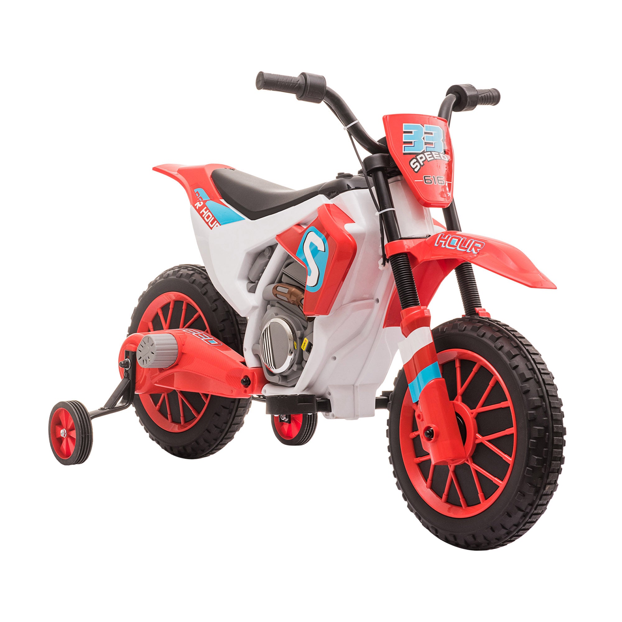 Kids Electric Motorcycle Child Motorcycle 12V Kids Vehicle Electric Vehicle with 2 Removable Training Wheels for Kids 3 Years and Up PP Metal Red+White 106.5 x 51.5 x 68 cm