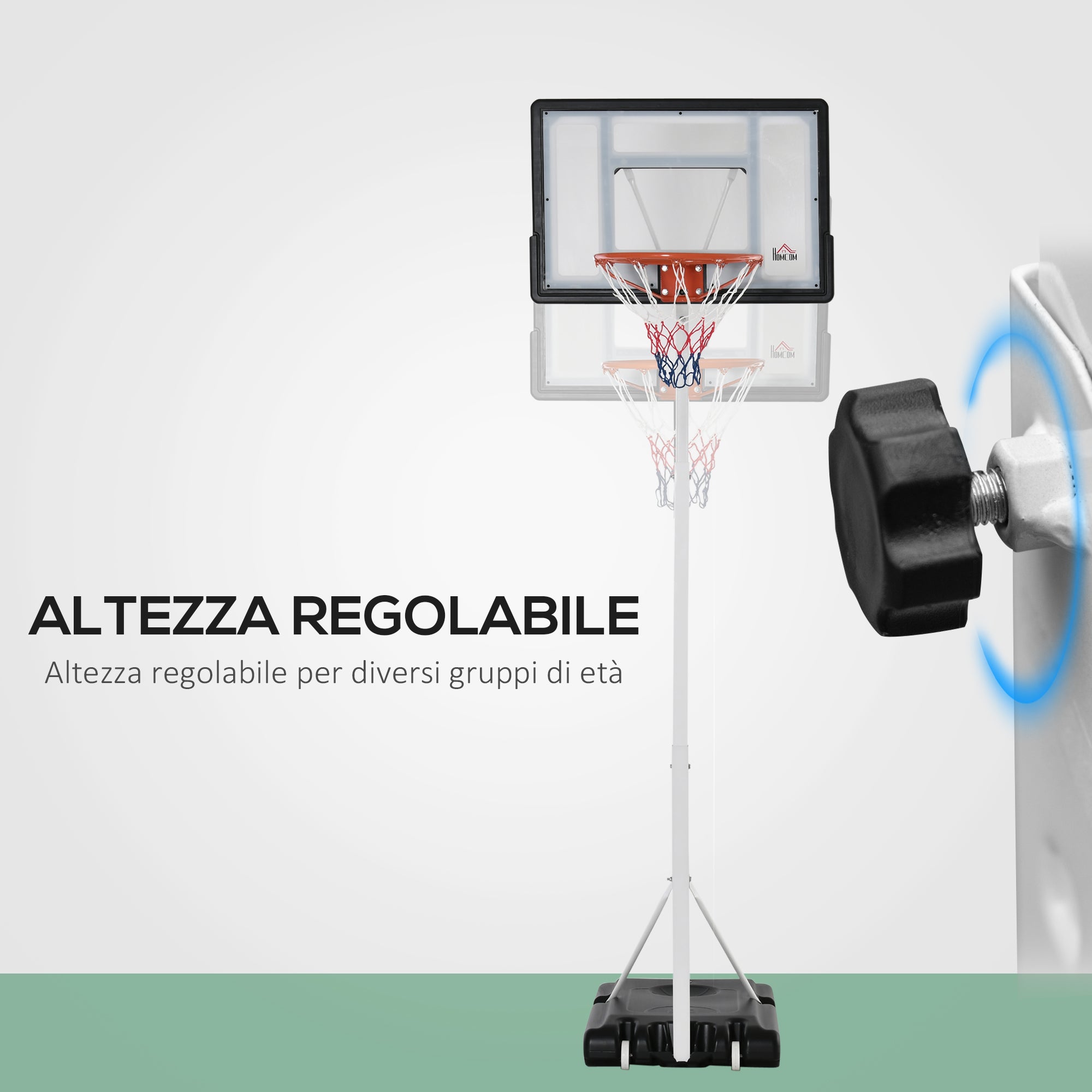 Adult Basketball Hoop with Adjustable PVC Backboard 90x60x260-310cm and Integrated Wheels White