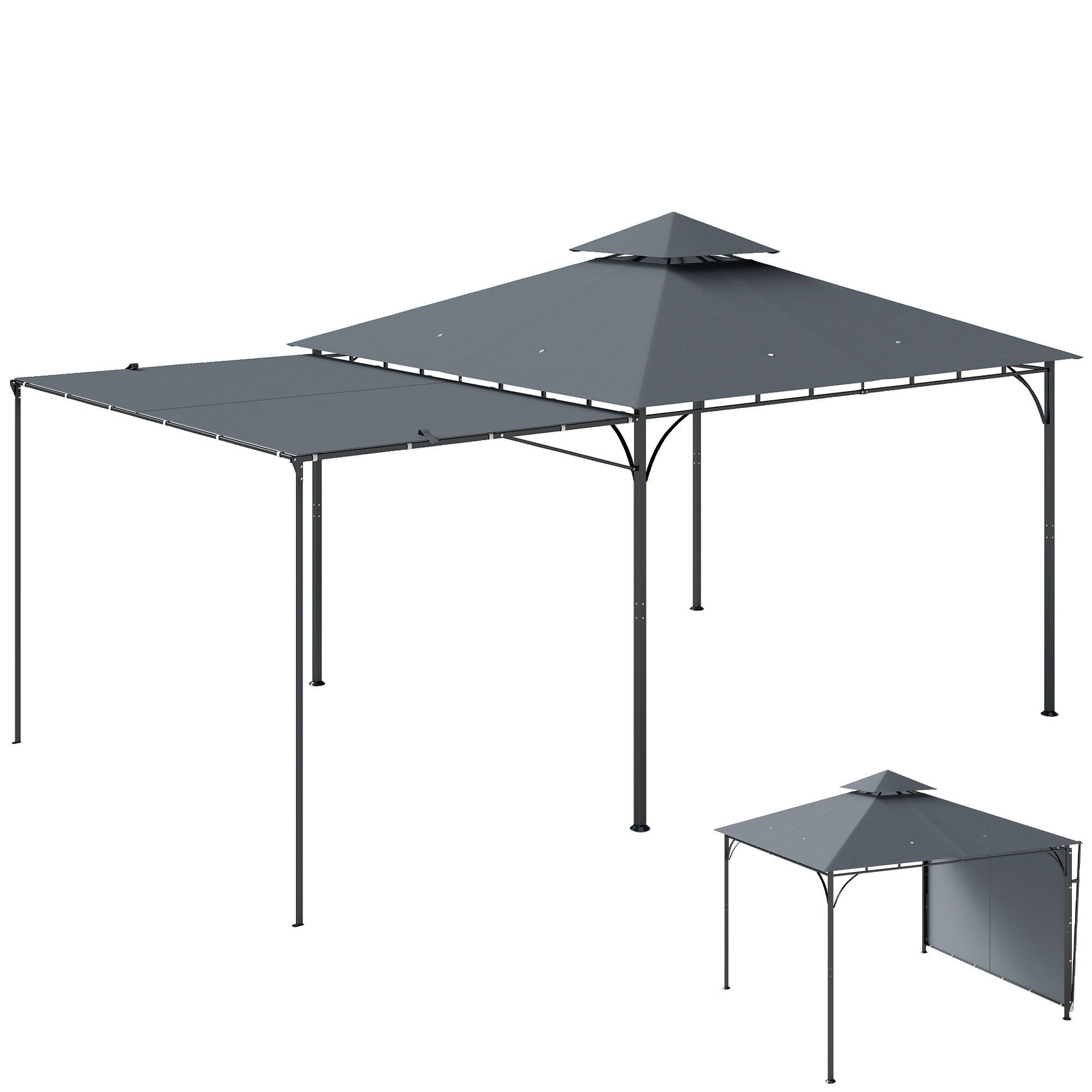 3.2 x 3.2 m (10.5 x 10.5 ft) Metal Garden Gazebo — Retractable Canopy, Double Roof, UPF 30+, Dark Gray