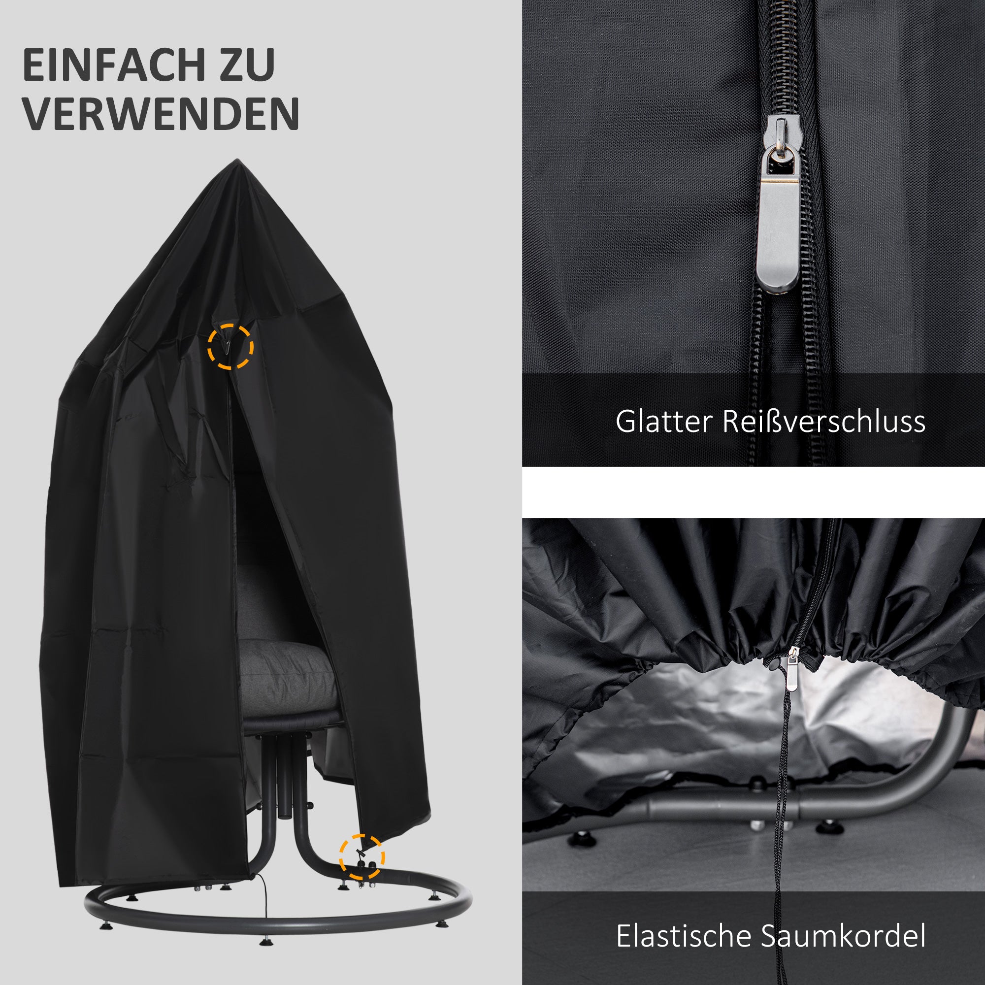 Hanging Chair Cover Waterproof Windproof Protective Cover with Zipper 210D Oxford Covers for Hanging Basket Swing Chair Hammock Ø115 x 190H cm Black