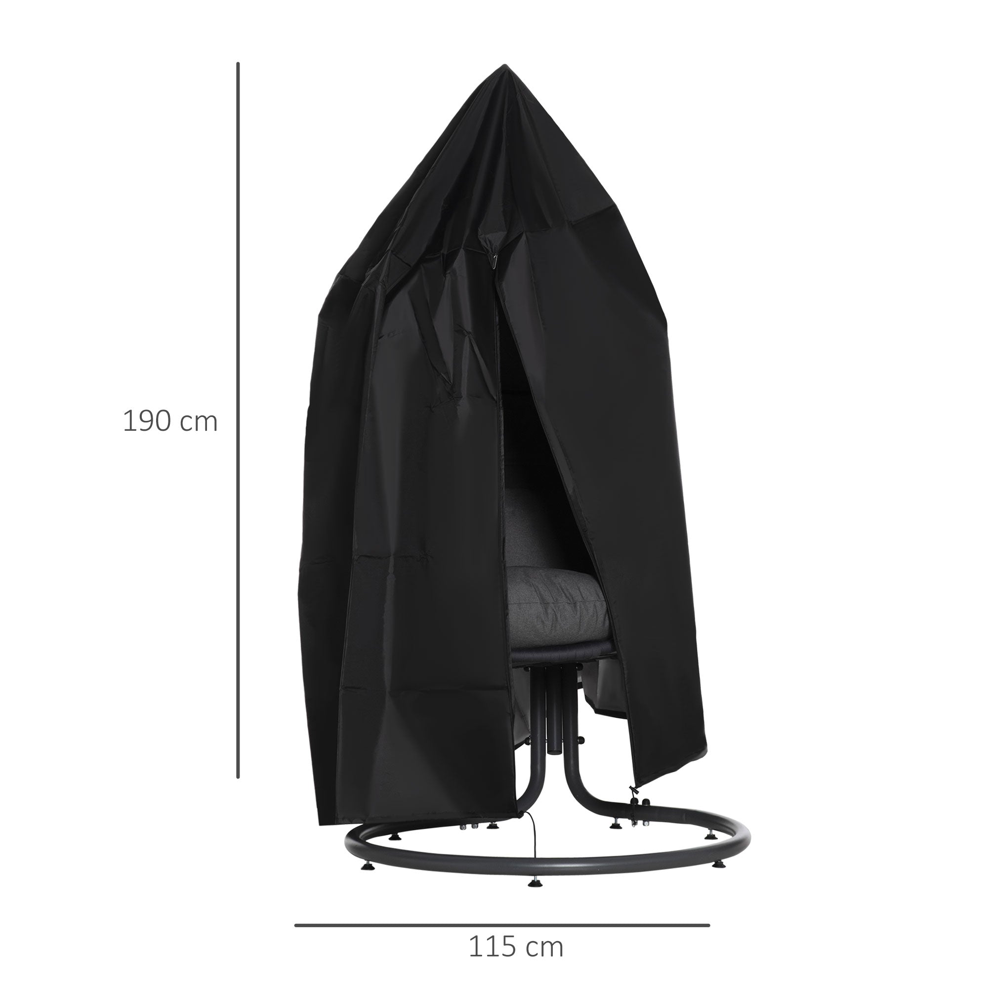 Hanging Chair Cover Waterproof Windproof Protective Cover with Zipper 210D Oxford Covers for Hanging Basket Swing Chair Hammock Ø115 x 190H cm Black