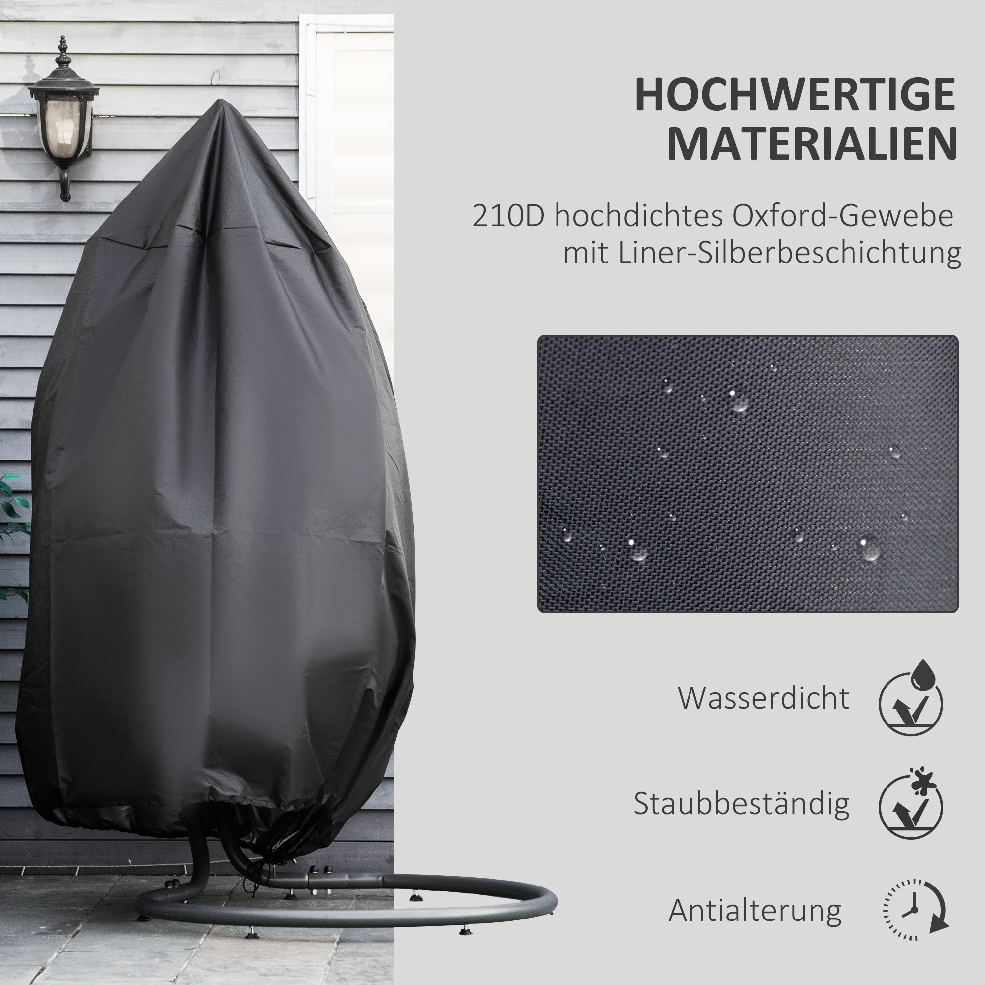 Hanging Chair Cover Waterproof Windproof Protective Cover with Zipper 210D Oxford Covers for Hanging Basket Swing Chair Hammock Ø115 x 190H cm Black