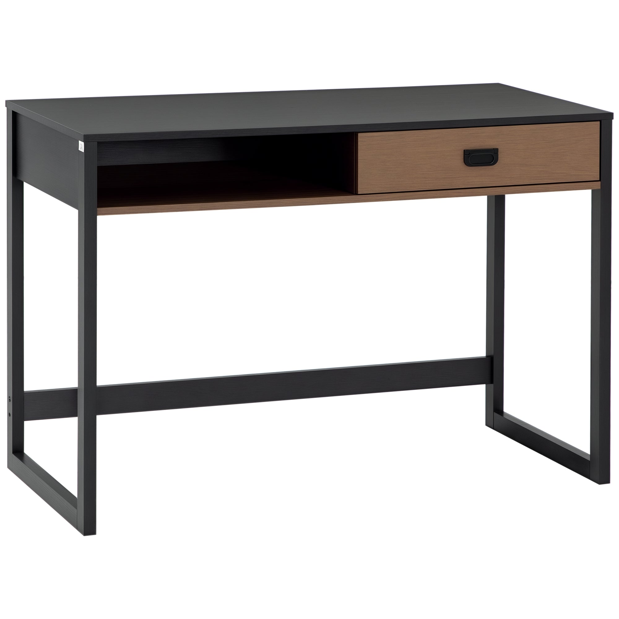 Industrial Design Computer Desk with Large Desk and Shelf Drawer in Particle Board 110 x 50 x 76 cm Walnut and Black Appearance