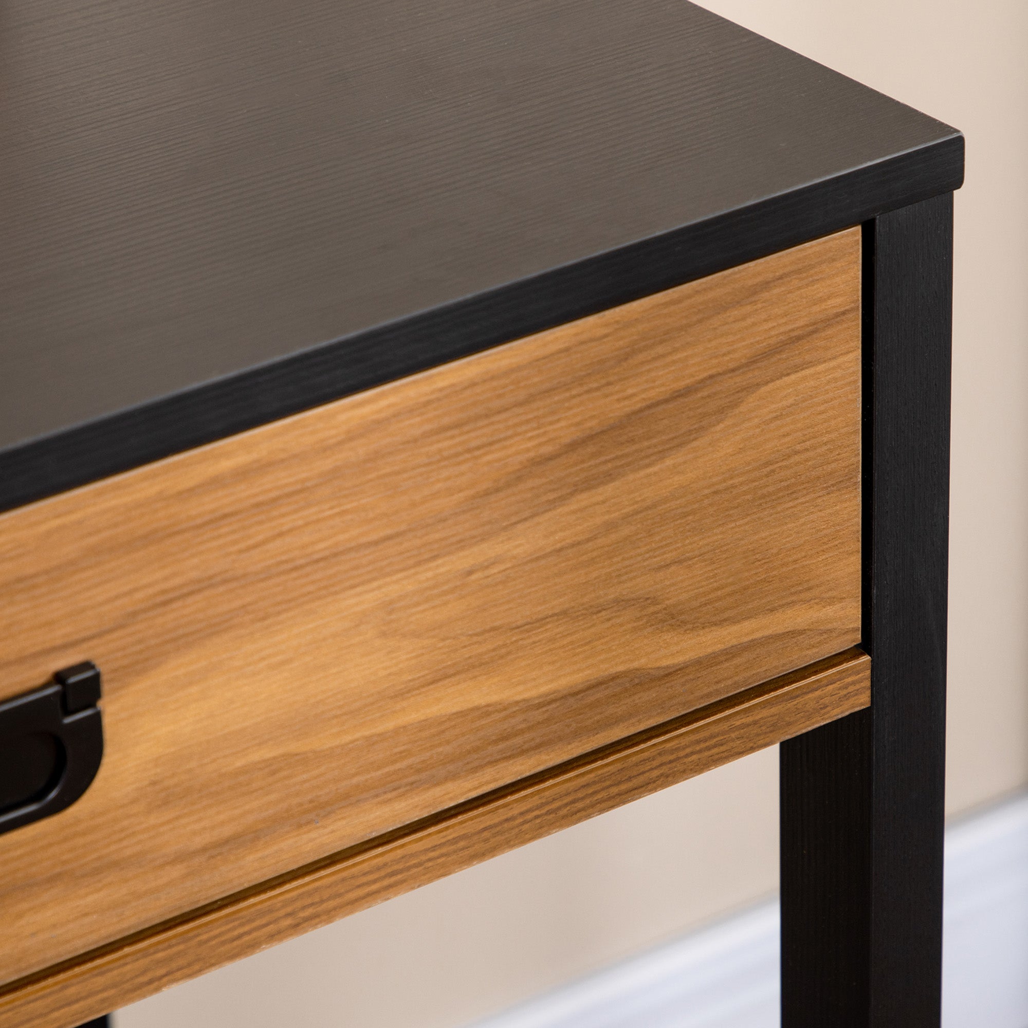 Industrial Design Computer Desk with Large Desk and Shelf Drawer in Particle Board 110 x 50 x 76 cm Walnut and Black Appearance