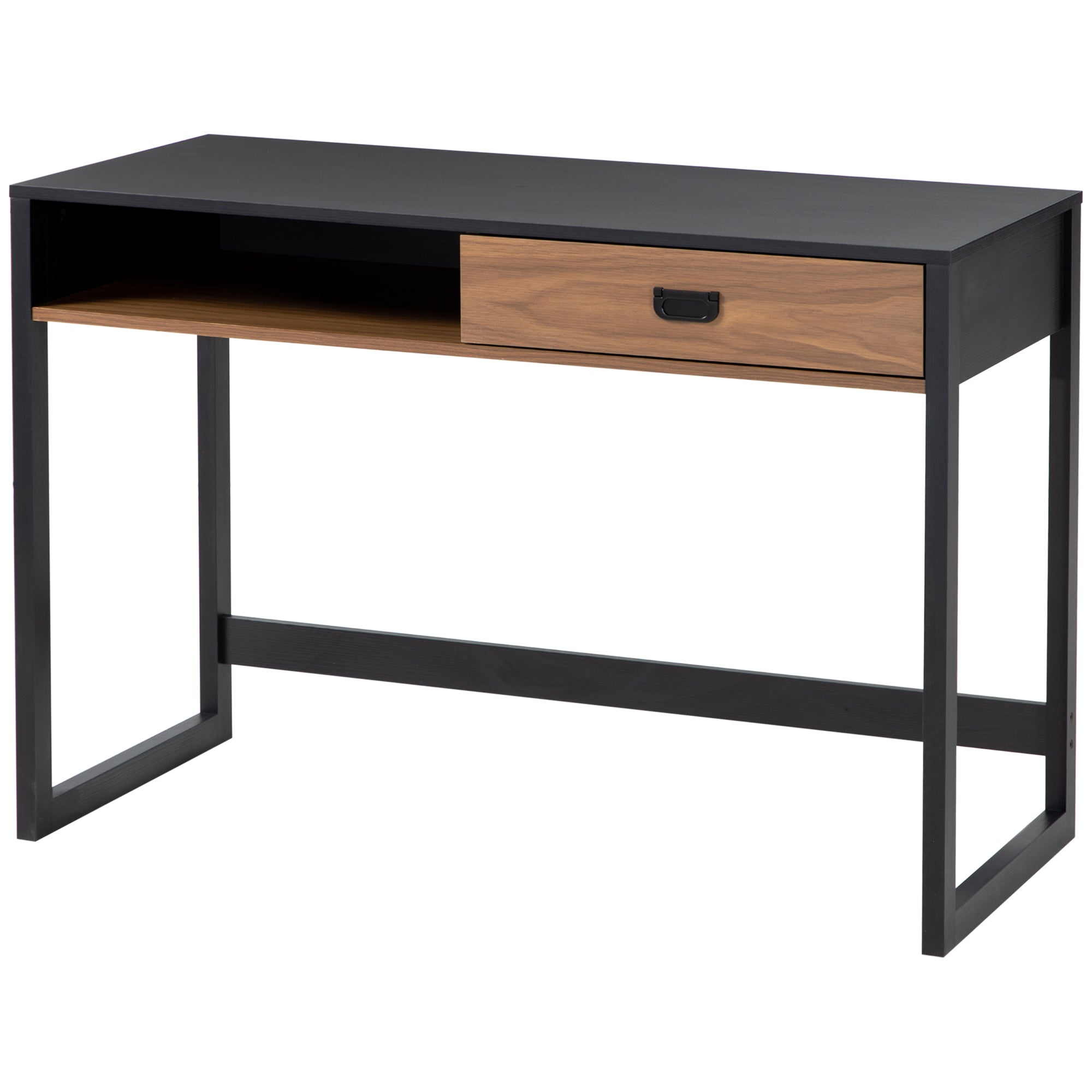 Industrial Design Computer Desk with Large Desk and Shelf Drawer in Particle Board 110 x 50 x 76 cm Walnut and Black Appearance