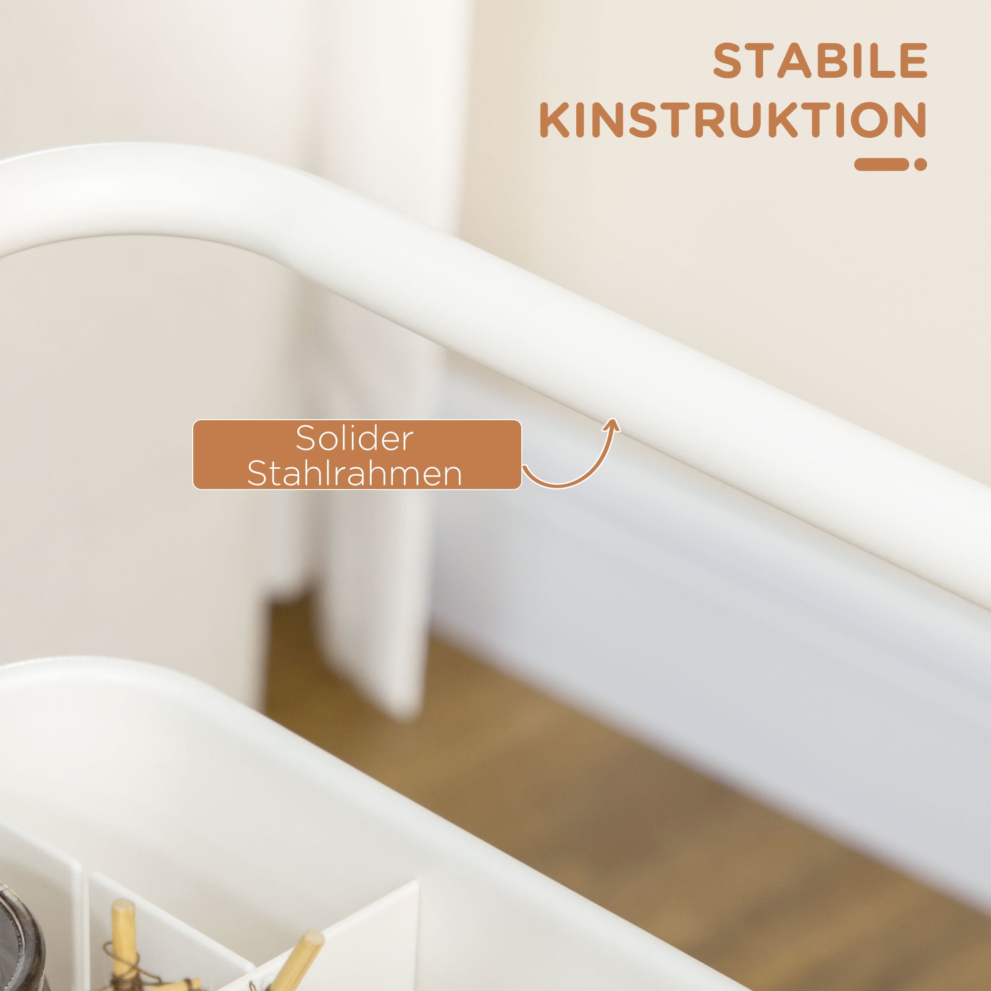 3-Tier Kitchen Cart with Handle, Rolling Kitchen Rack with Hooks and Storage Baskets, Multipurpose Cart for Kitchen Office Bathroom, White