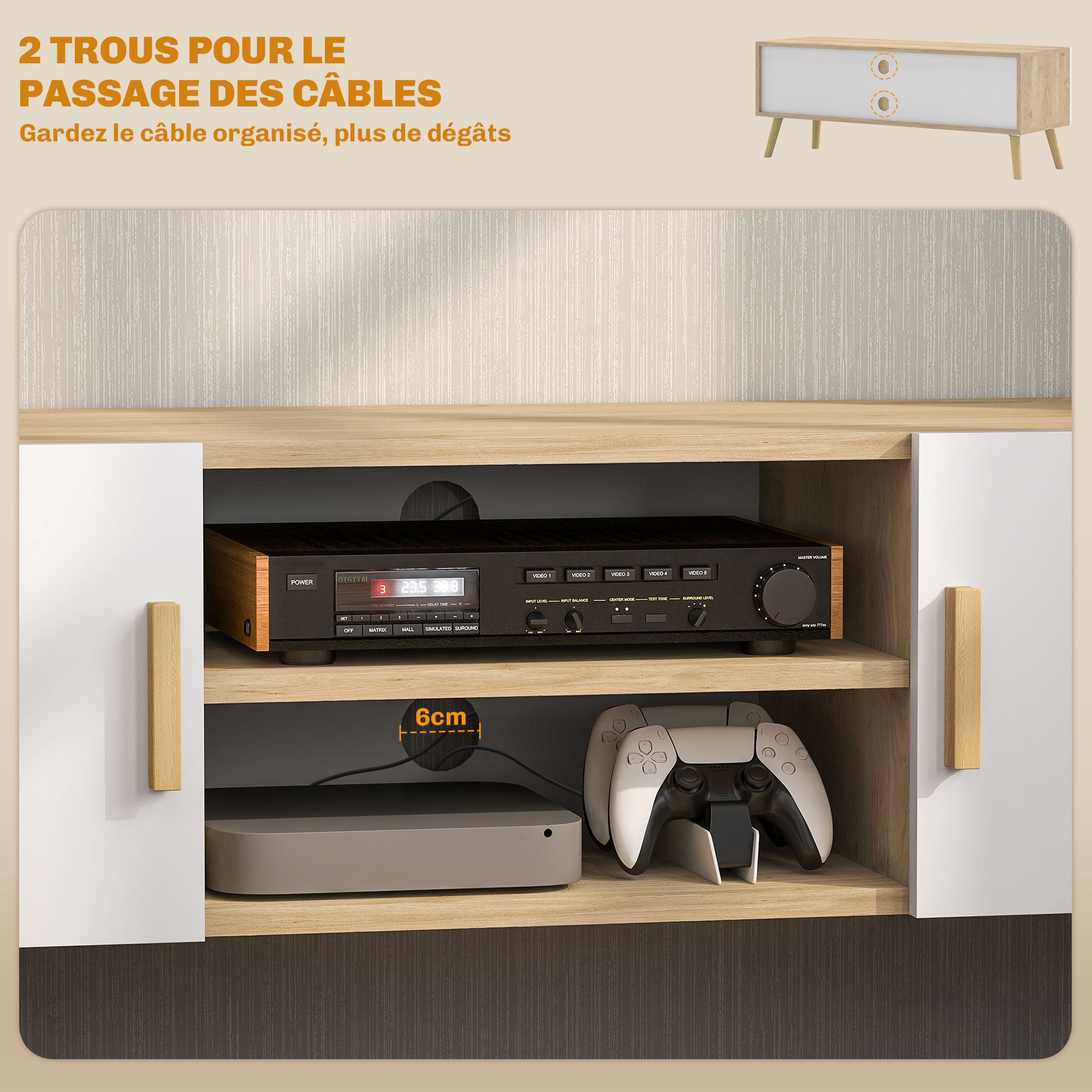 TV Stand Wooden TV Cabinet for up to 50 Inches TV with Shelves, 2 Cabinets, and Cable Management for Living Room, Bedroom, 110 x 36.2 x 42 cm, Oak