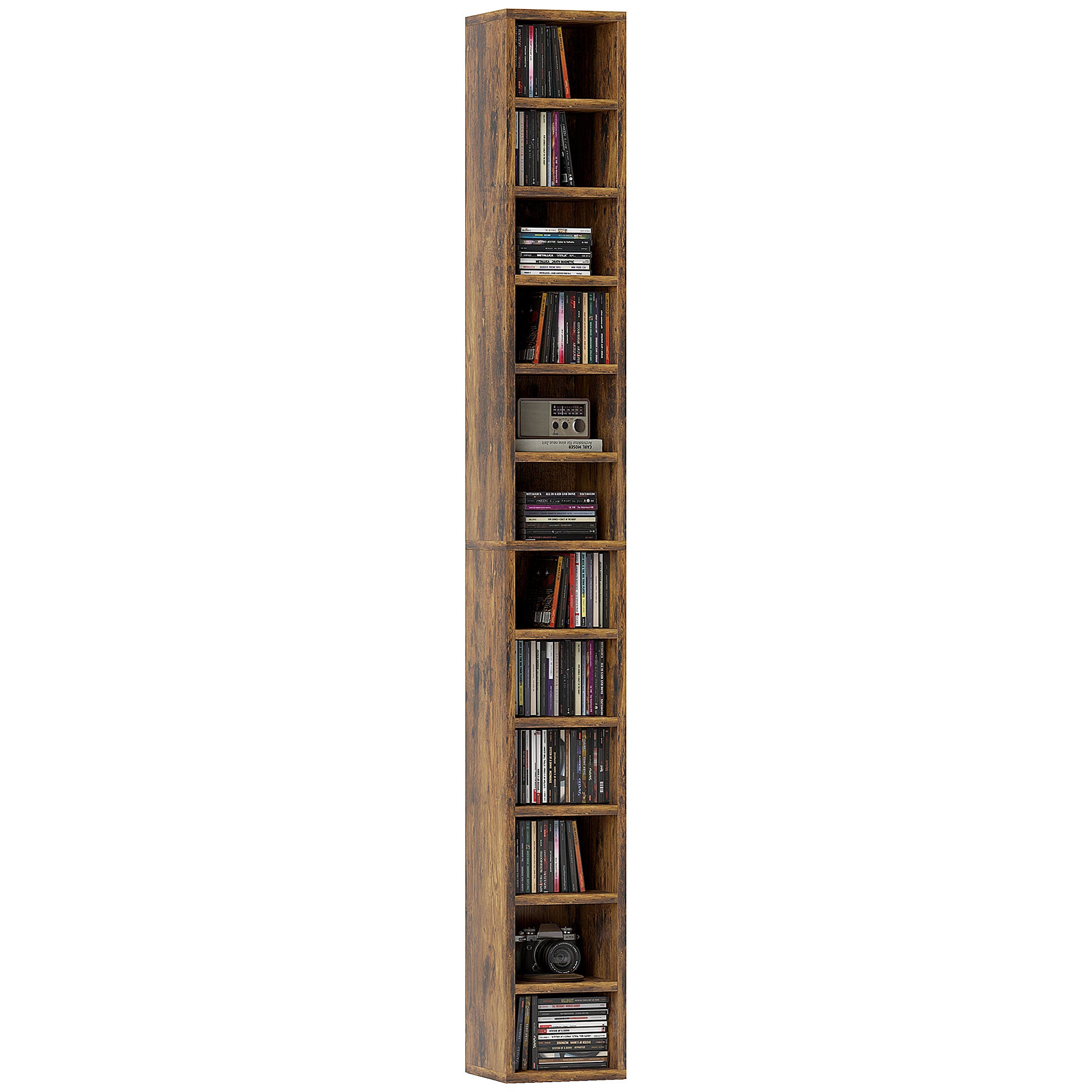 CD/DVD Storage Rack, 12-Cube Tall Shelf, Holds up to 204 Discs, Rustic Brown — 69 x 8.3 x 7.9 in