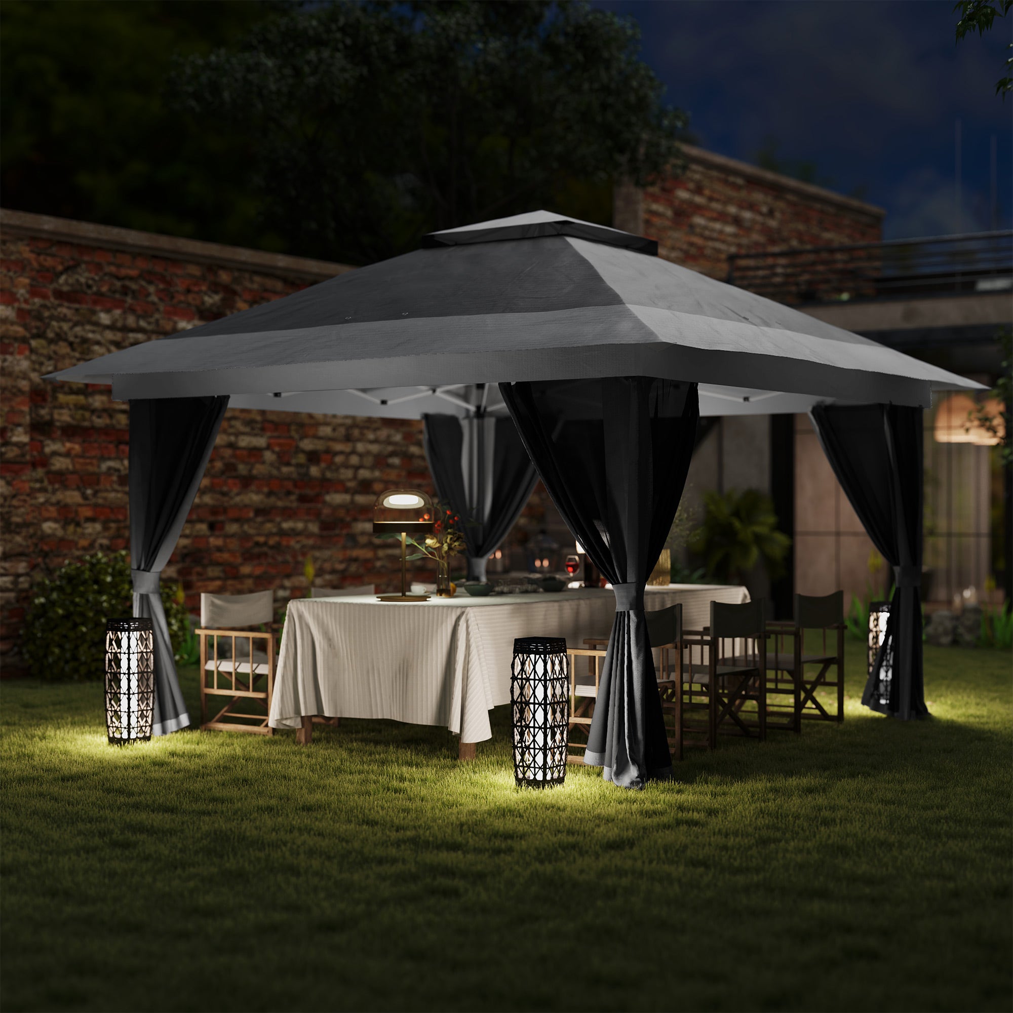 Folding Gazebo 3.6x3.6 m Pop-Up Canopy with 4 Anti-UV Mesh Side Walls Adjustable Height Sandbag and Carrying Bag for Camping Parties Dark Grey