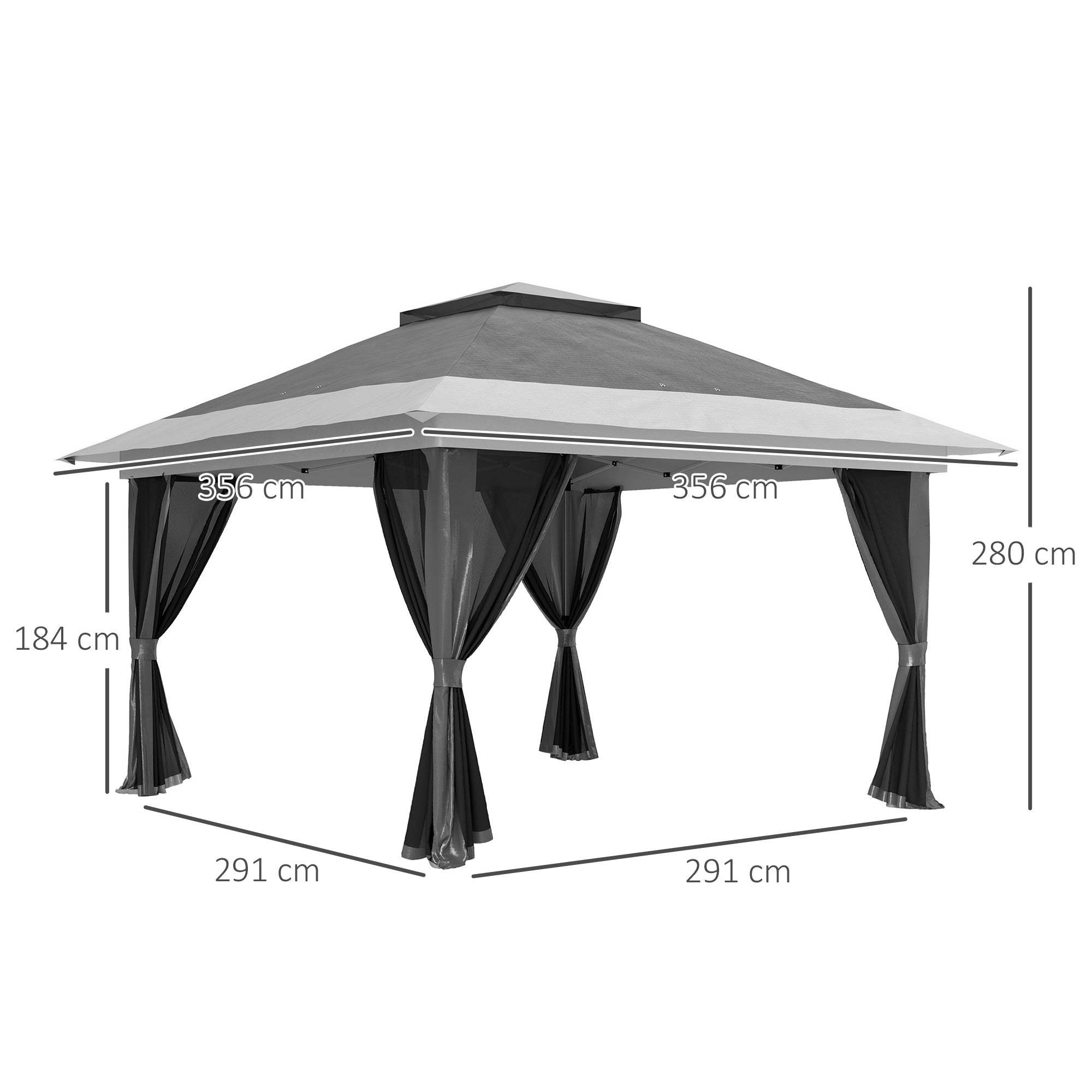 Folding Gazebo 3.6x3.6 m Pop-Up Canopy with 4 Anti-UV Mesh Side Walls Adjustable Height Sandbag and Carrying Bag for Camping Parties Dark Grey