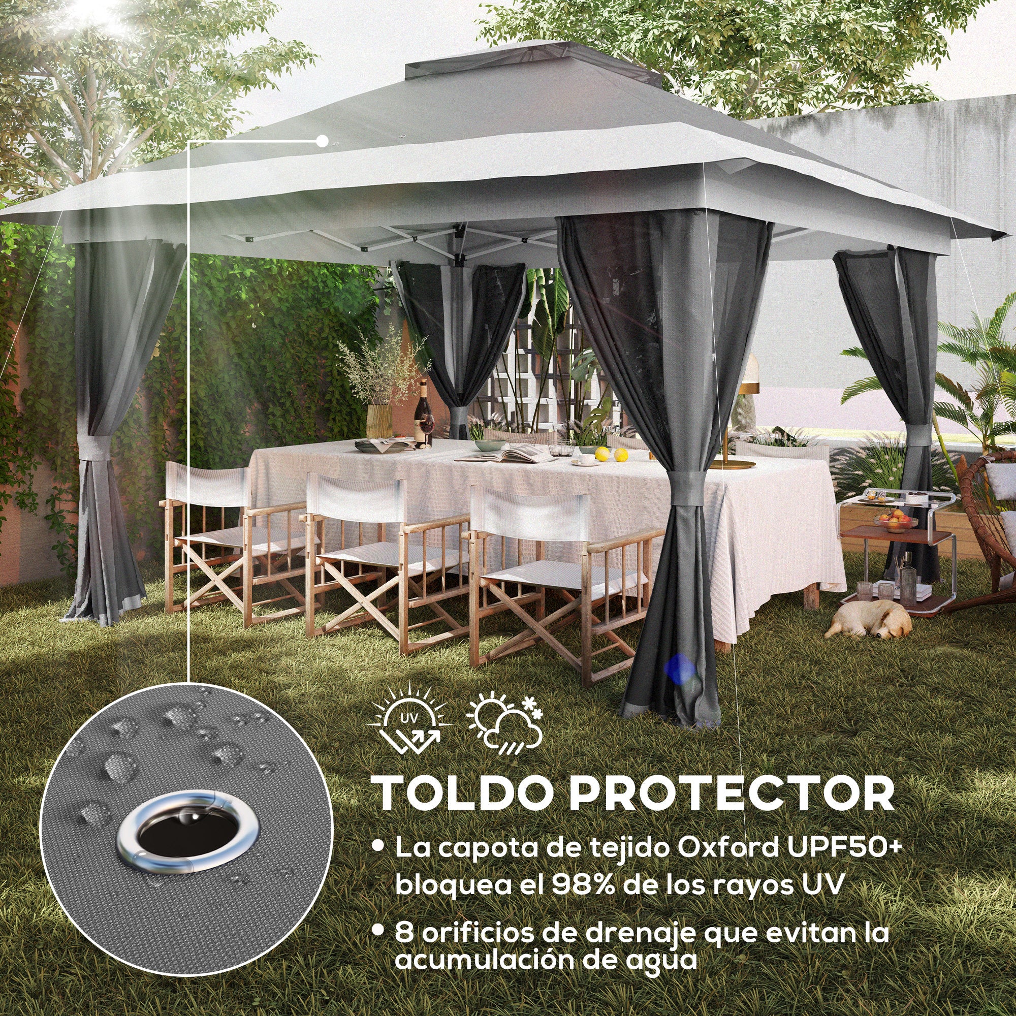 Folding Gazebo 3.6x3.6 m Pop-Up Canopy with 4 Anti-UV Mesh Side Walls Adjustable Height Sandbag and Carrying Bag for Camping Parties Dark Grey