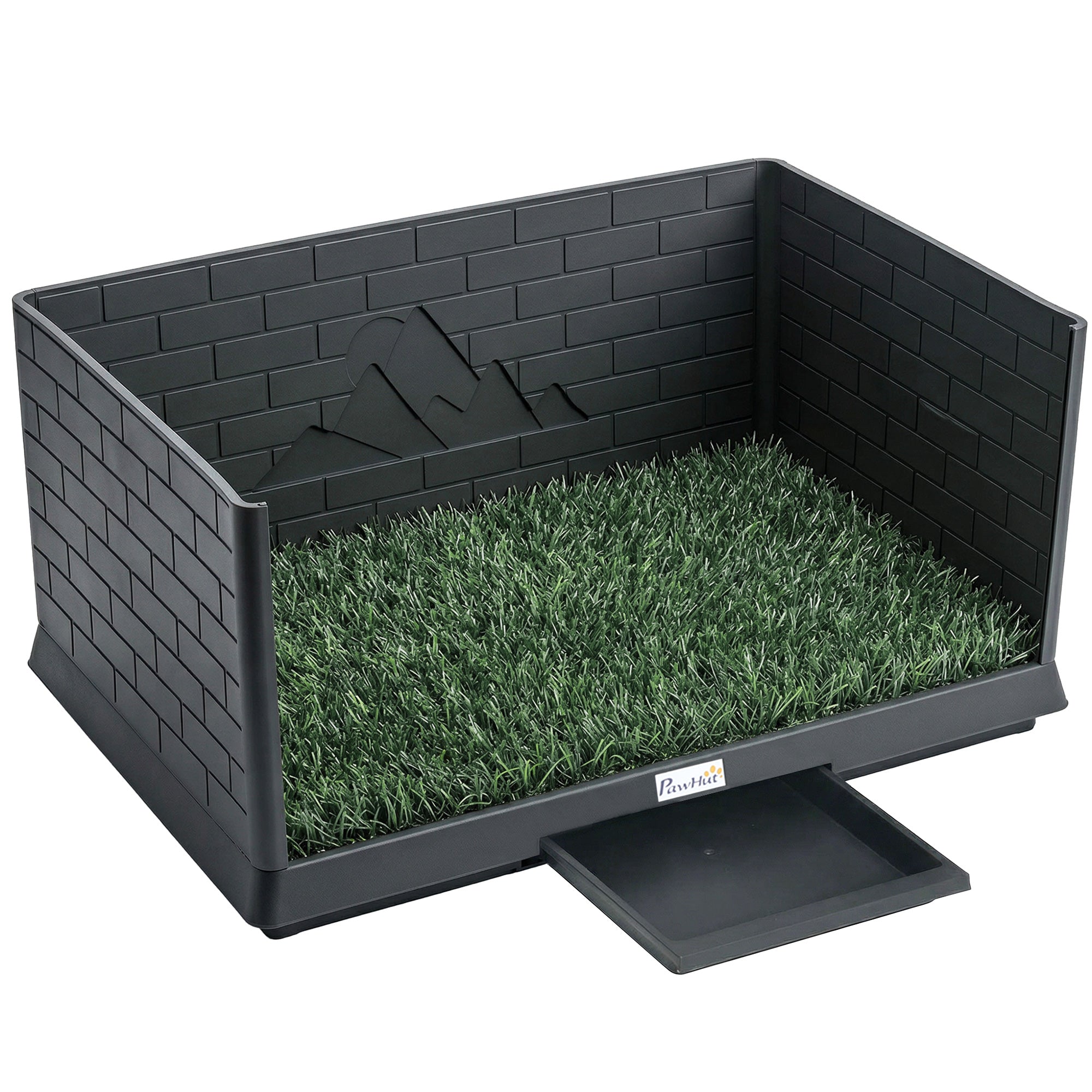 Dog Potty with Artificial Grass, 75 x 51 x 36.5 cm (29.5 x 20.1 x 14.4 in) — High Walls, Slide-Out Tray, Easy-Clean Indoor/Outdoor Training Toilet, Black