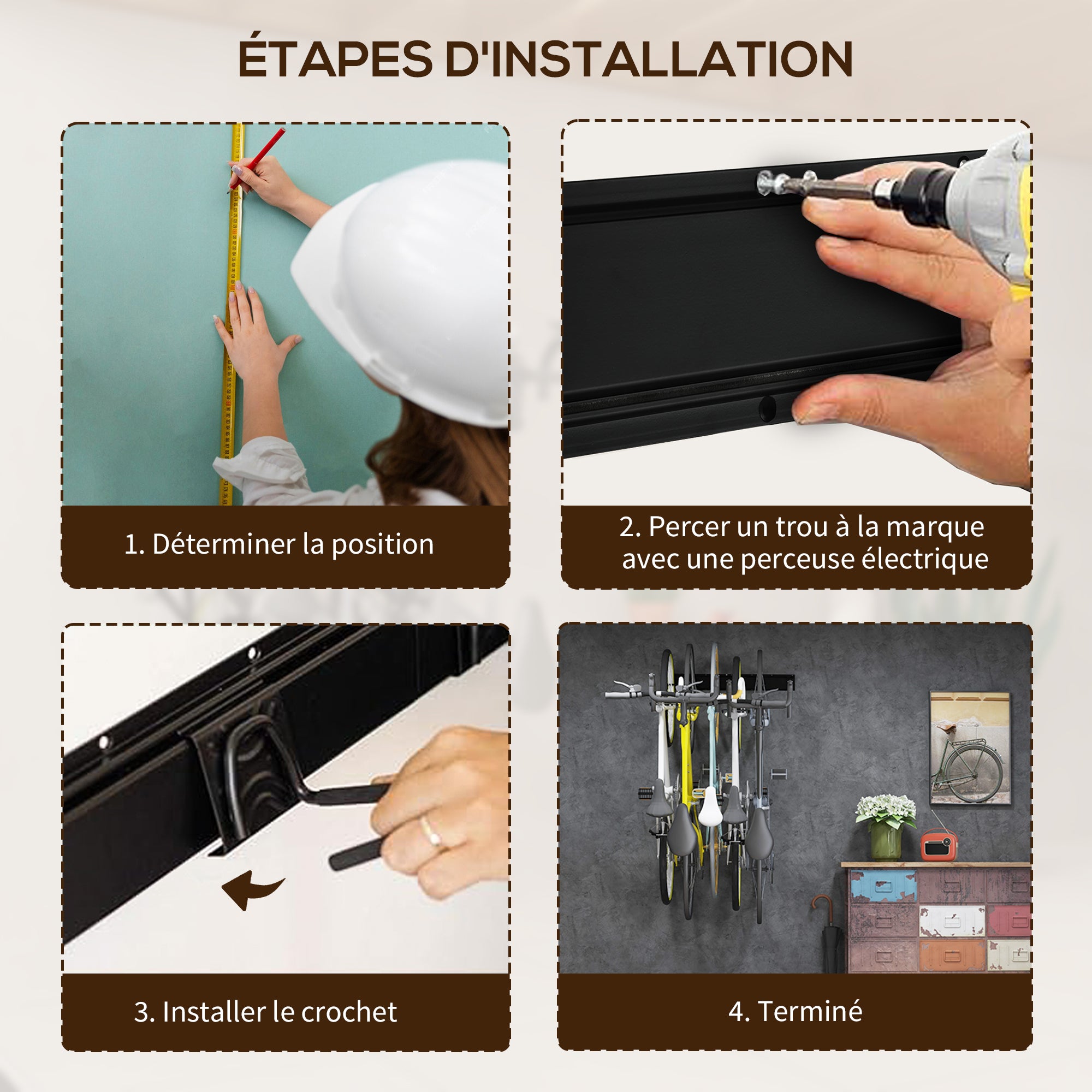 SPORTNOW Wall-Mounted Bike Rack, Bike Storage Rack for 5 Bikes and 3 Helmets, Adjustable Storage Hooks, Bike Rack, 121.5 x 10 cm Black