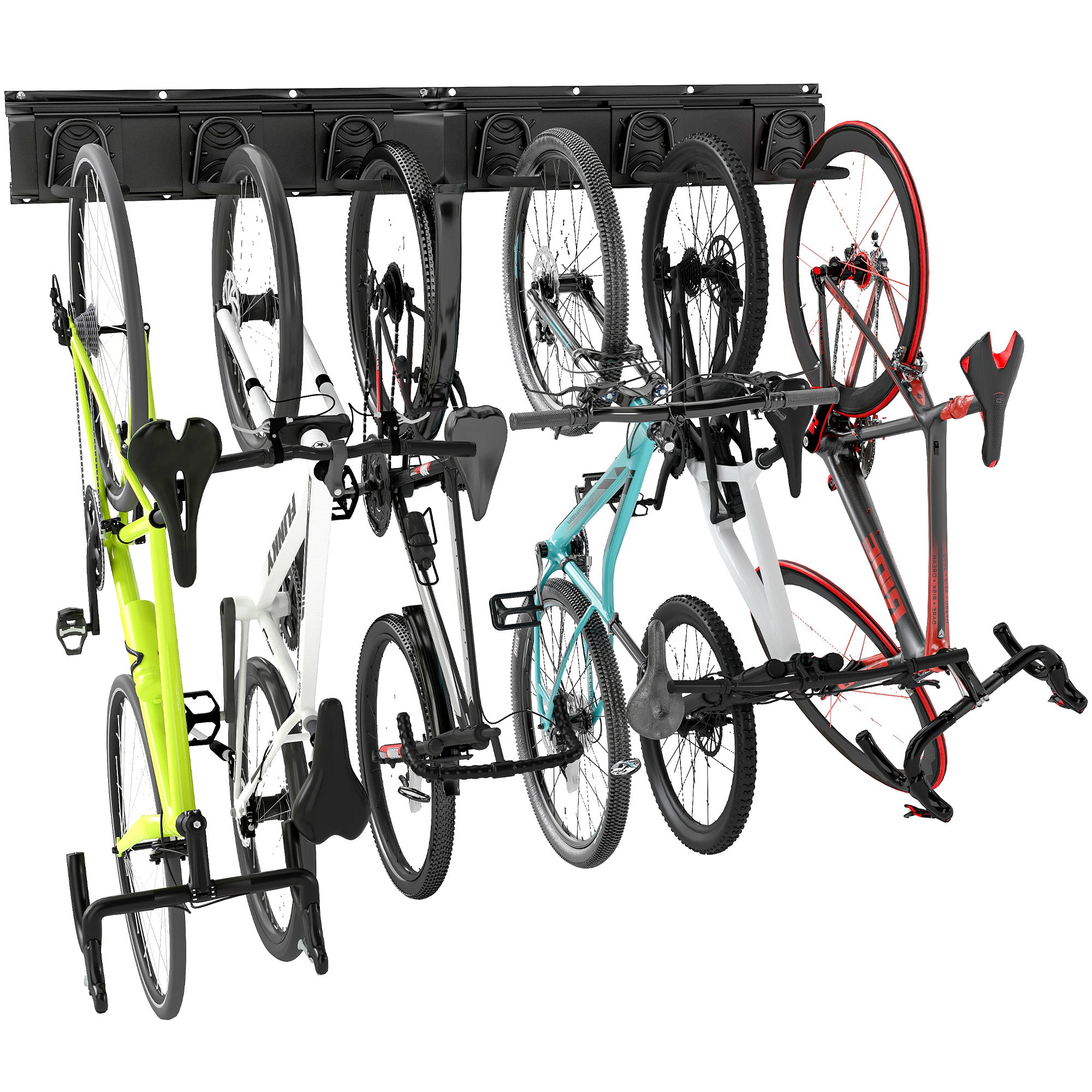 SPORTNOW Wall-Mounted Bike Rack, Bike Storage Rack for 5 Bikes and 3 Helmets, Adjustable Storage Hooks, Bike Rack, 121.5 x 10 cm Black