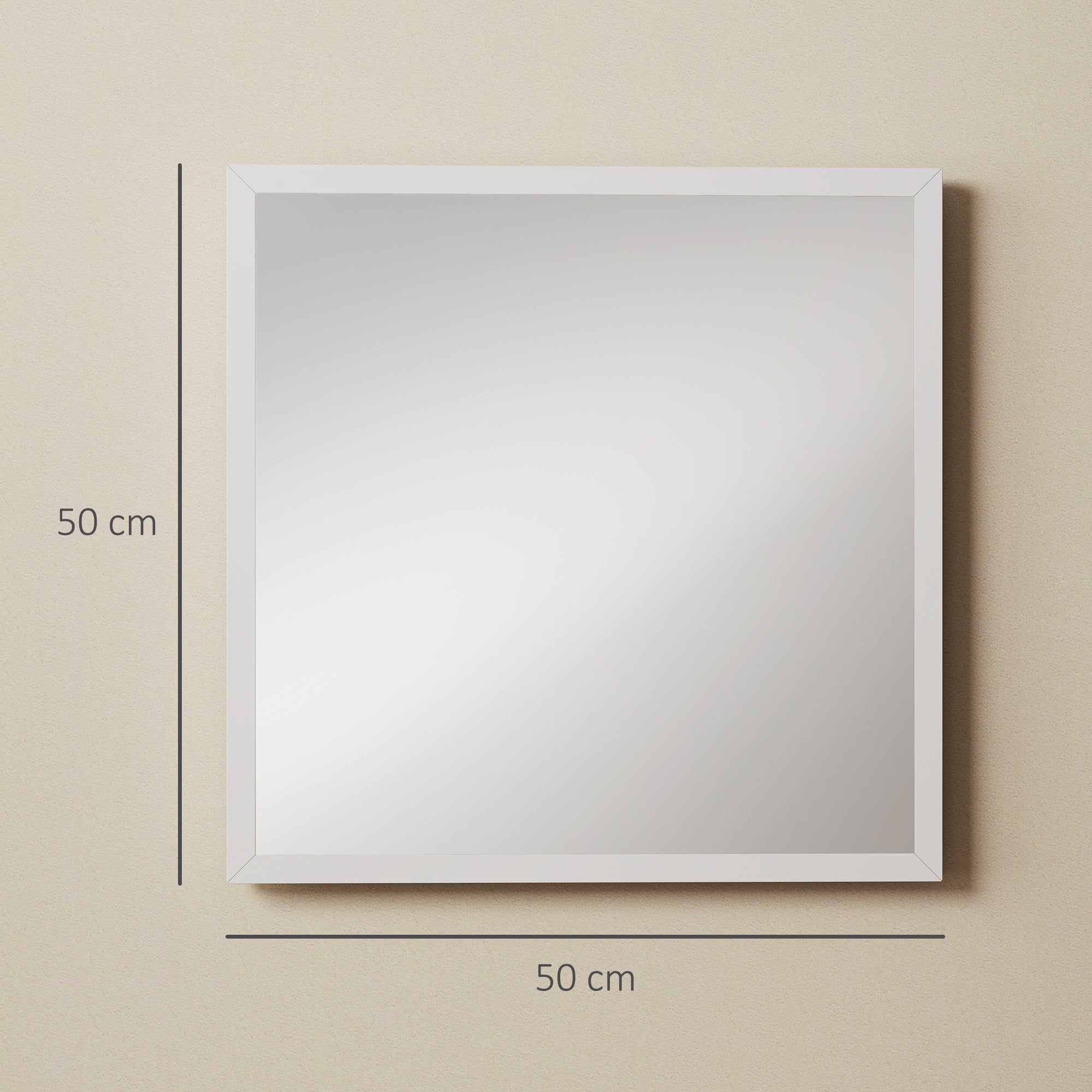 Square Wall Mirror 19.7 x 19.7 in (50 x 50 cm) — White MDF Frame, Ideal for Bathroom, Living Room & Bedroom
