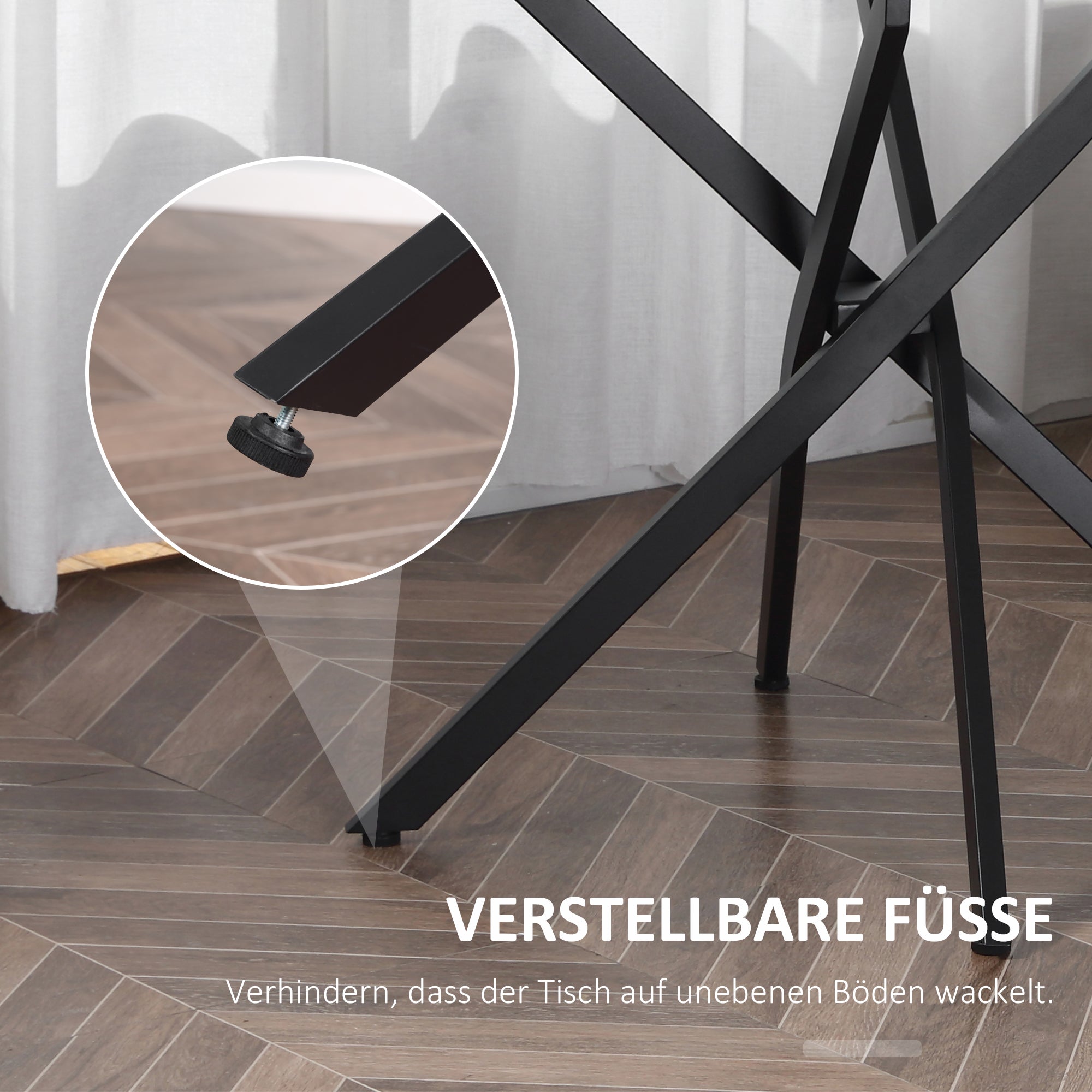 Dining Table, Round Kitchen Table for 4 People, Round Dining Table with Crossed Legs, Tempered Glass Tabletop, for Dining Room, Kitchen, Ø80 x 75 cm, Modern Design, Black+Transparent