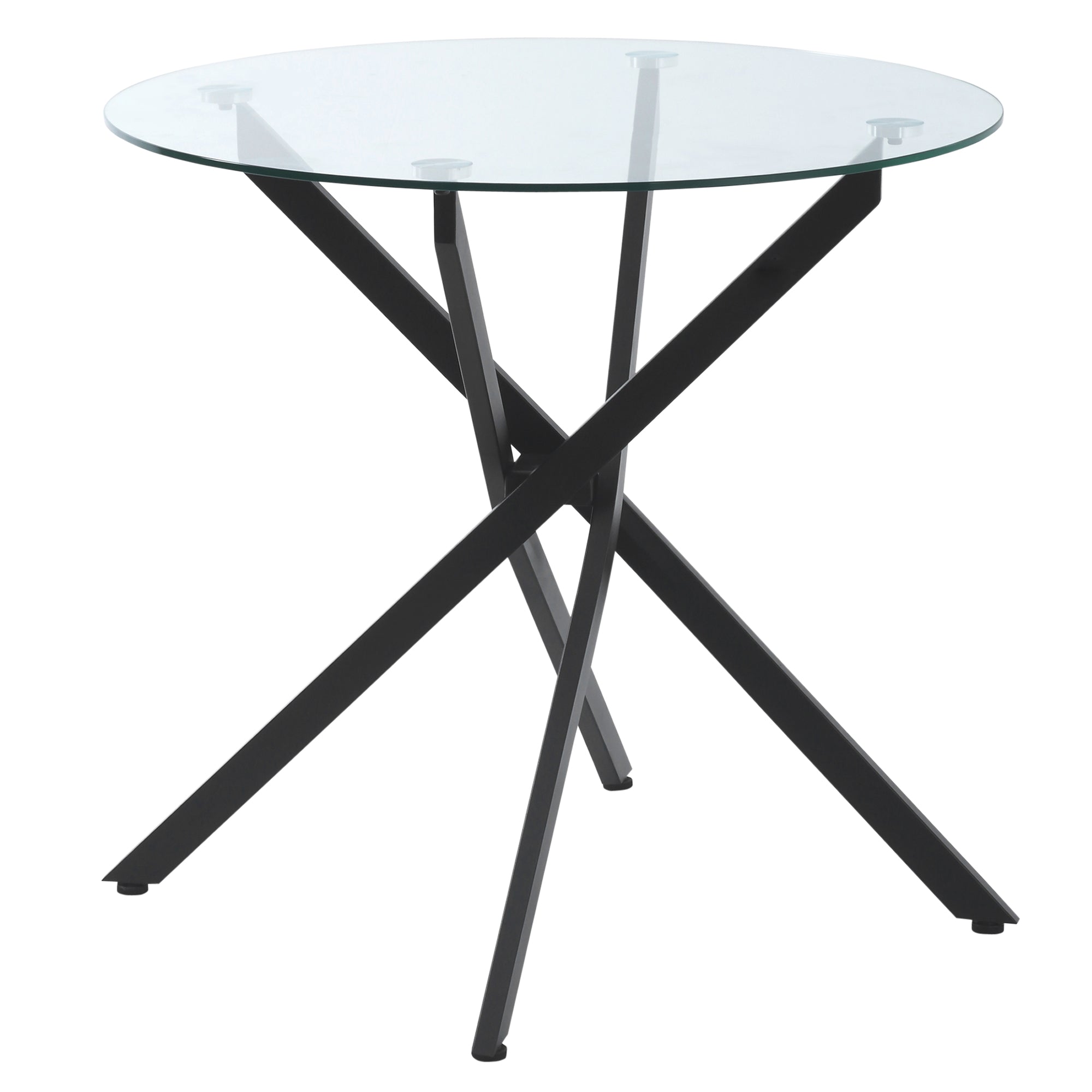 Dining Table, Round Kitchen Table for 4 People, Round Dining Table with Crossed Legs, Tempered Glass Tabletop, for Dining Room, Kitchen, Ø80 x 75 cm, Modern Design, Black+Transparent