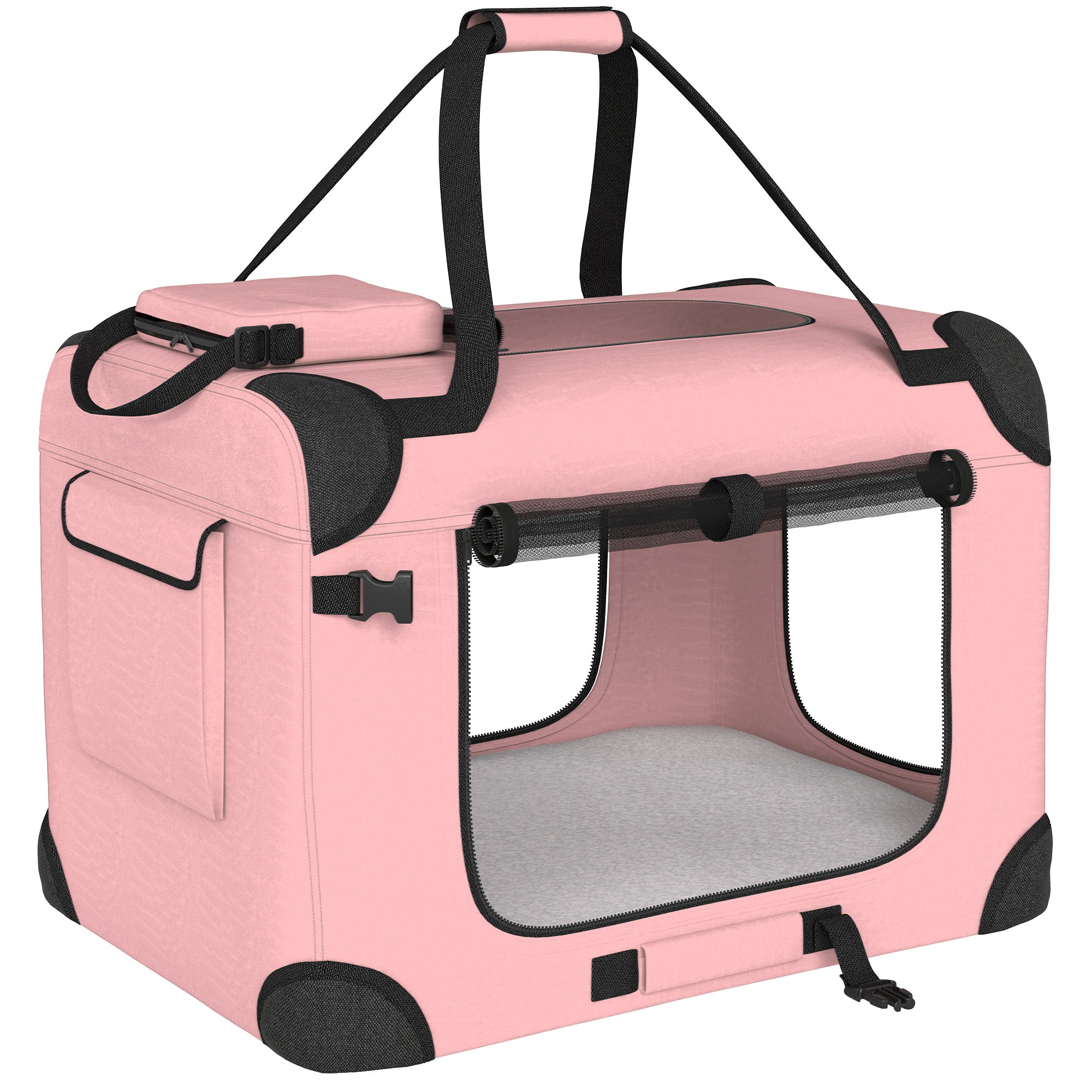 Foldable Pet Carrier, 60 x 41.5 x 41 cm (23.6 x 16.3 x 16.1 in), Mesh Windows, Soft Cushion, 2 Handles, Travel Bag for Mini Dogs & Cats, Pink