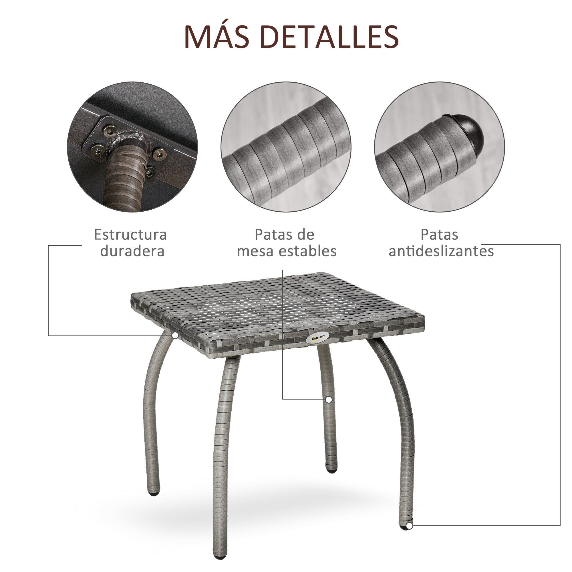 Rattan Garden Table Side Table with Metal Legs 30 kg Weight Capacity Outdoor Table for Patio Terrace Balcony 45x45x44 cm Gray