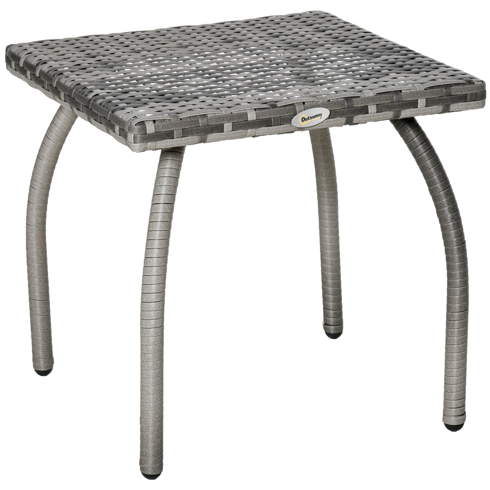 Rattan Garden Table Side Table with Metal Legs 30 kg Weight Capacity Outdoor Table for Patio Terrace Balcony 45x45x44 cm Gray